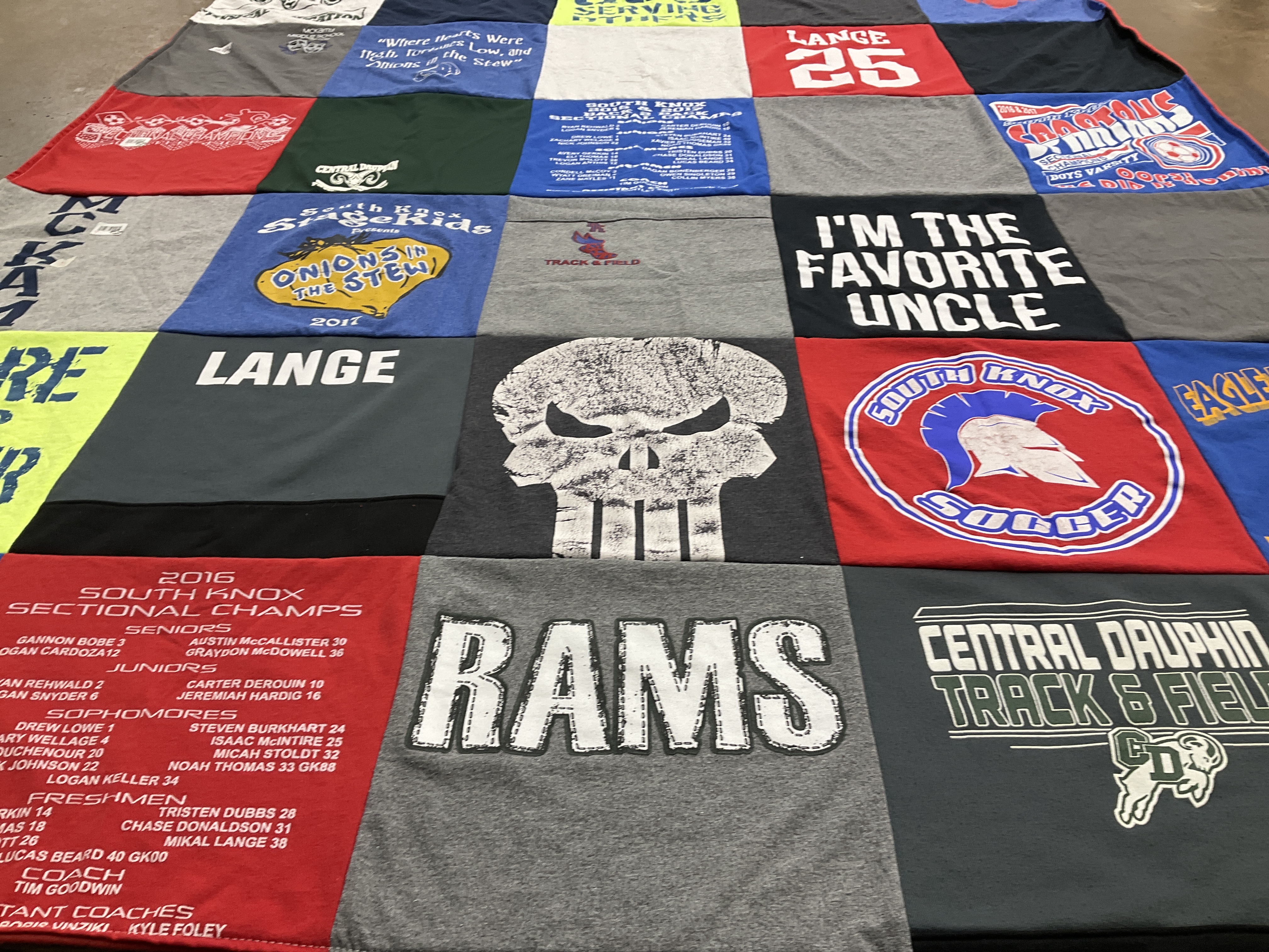 T-shirt quilt featuring south knox soccer, central dauphin track and field by Jill from PA