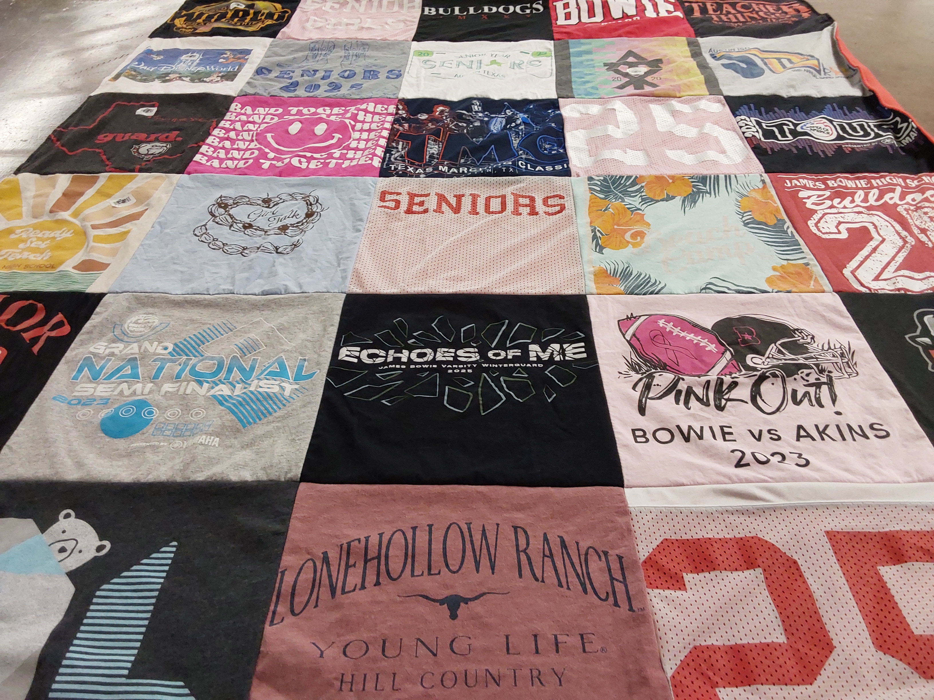 T-shirt quilt featuring golden bear marching band, james bowie high school bulldogs by Katy from TX