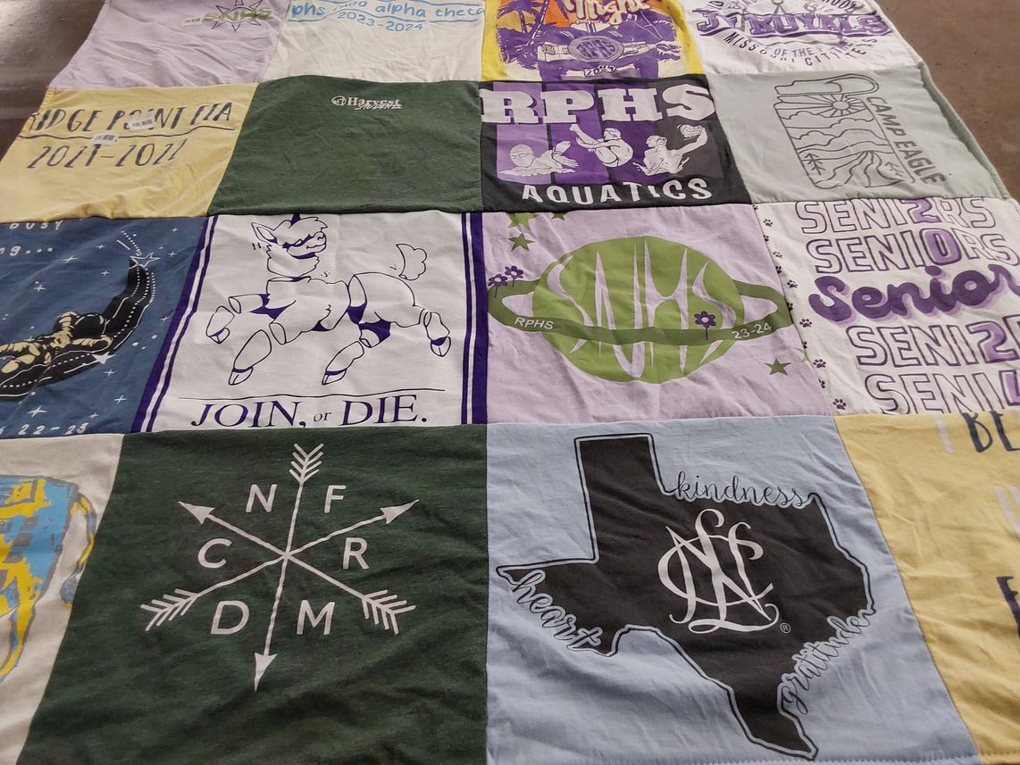 T-shirt quilt from ridge point high school, rich point high school by Lynn from TX