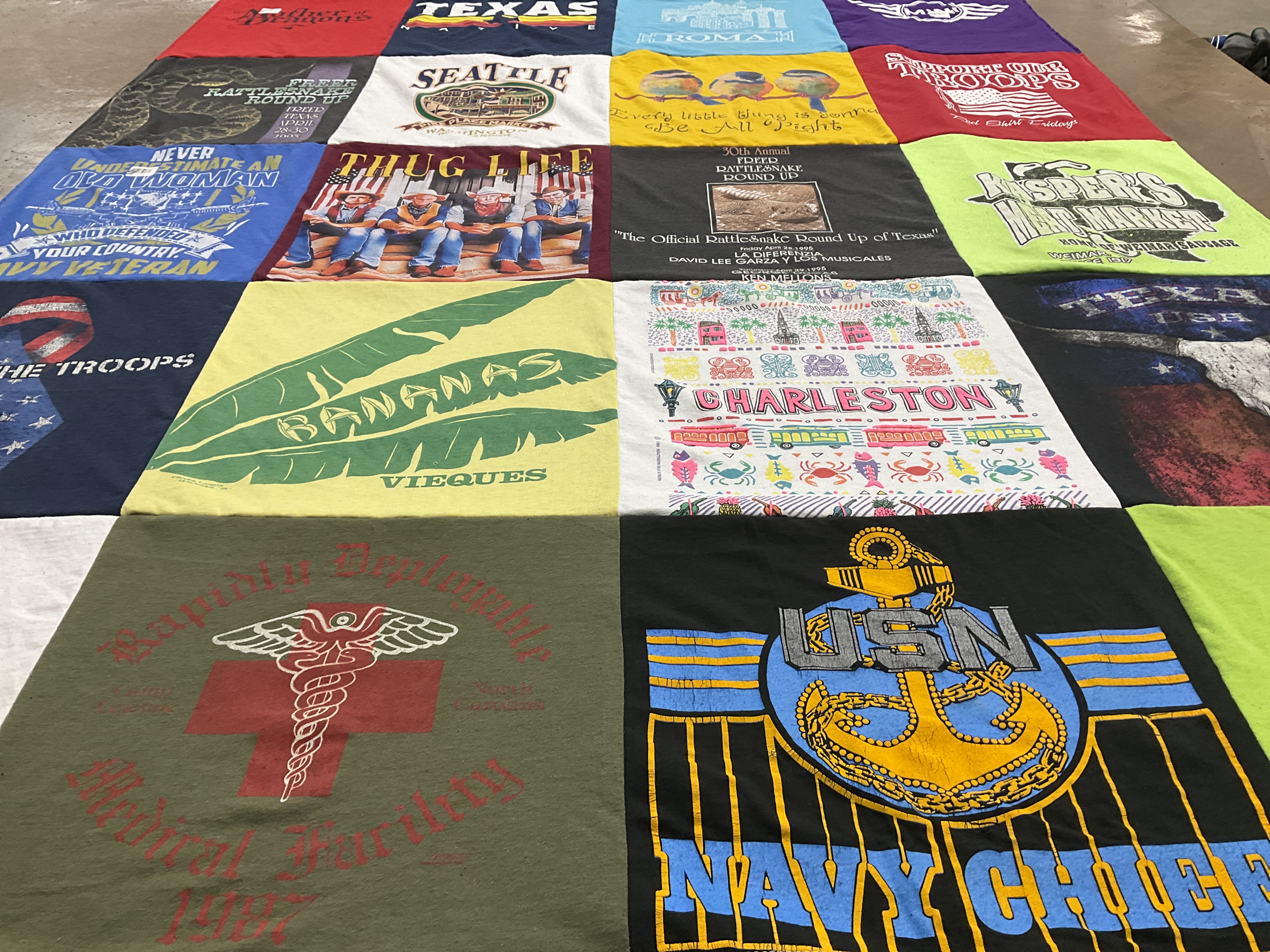 T-shirt quilt with veteran, military themes by betty from TX