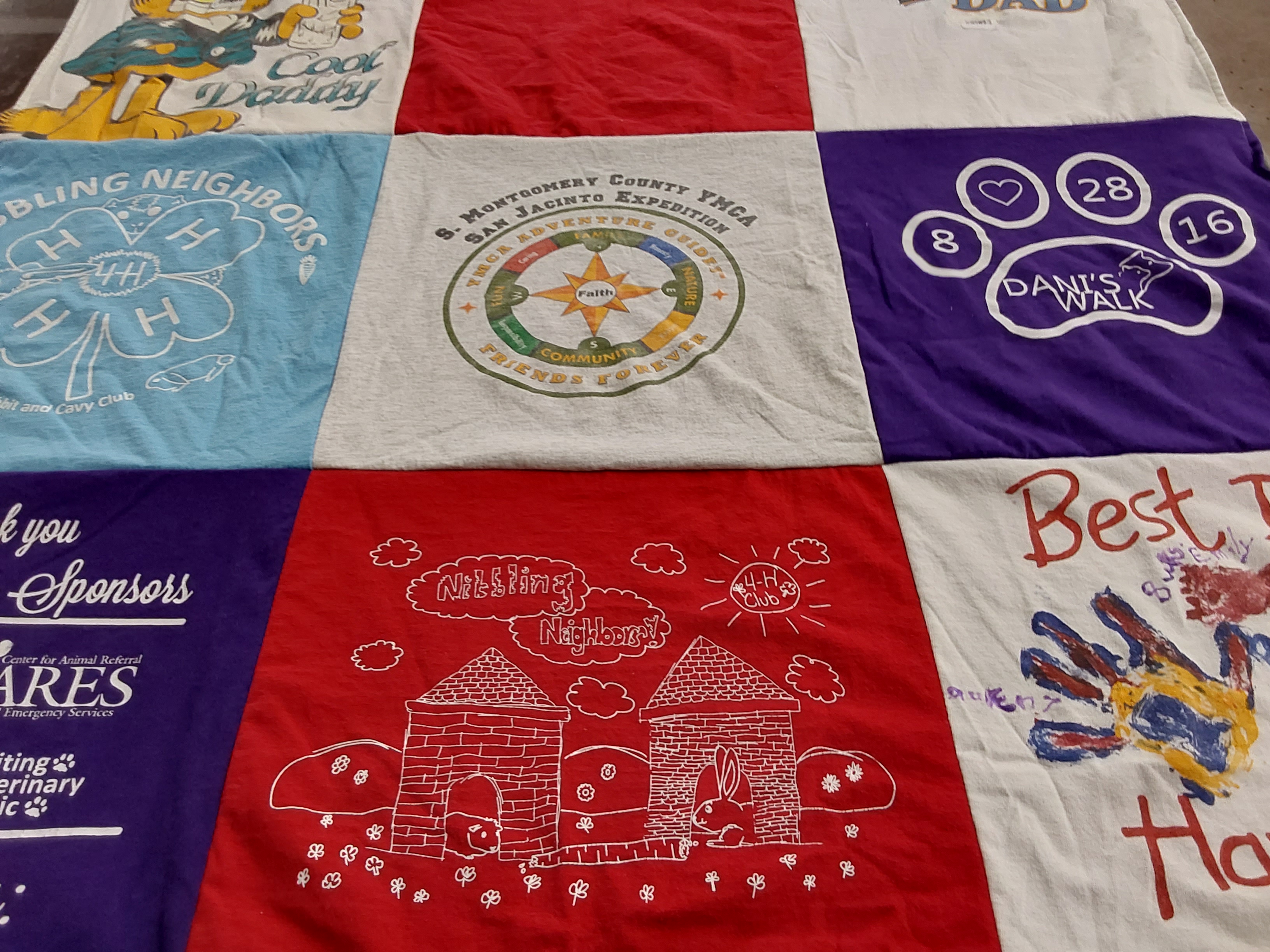 T-shirt quilt with community, volunteering themes by Larry from PA
