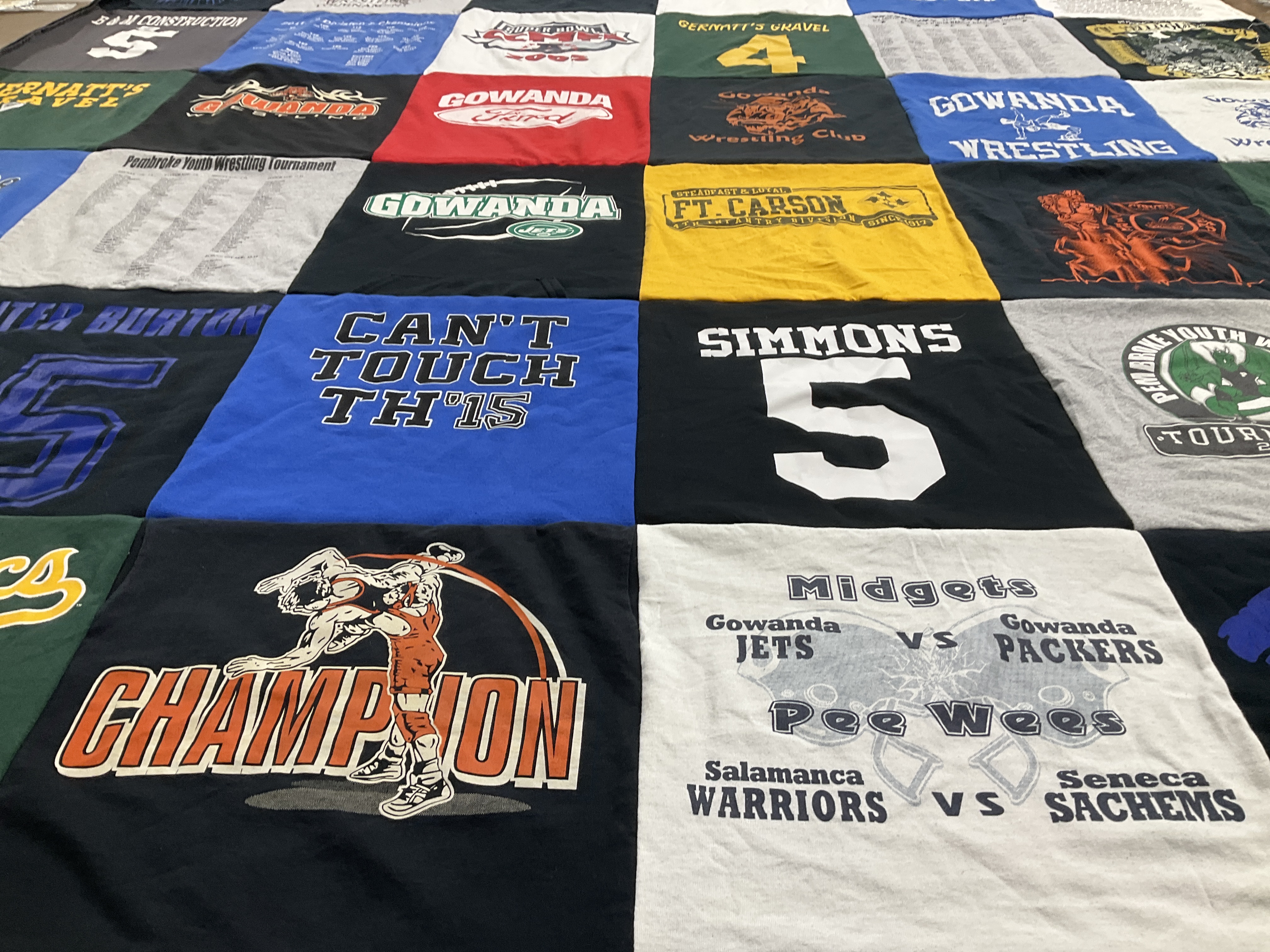 T-shirt quilt featuring gowanda jets, gowanda packers by Hannah from PA