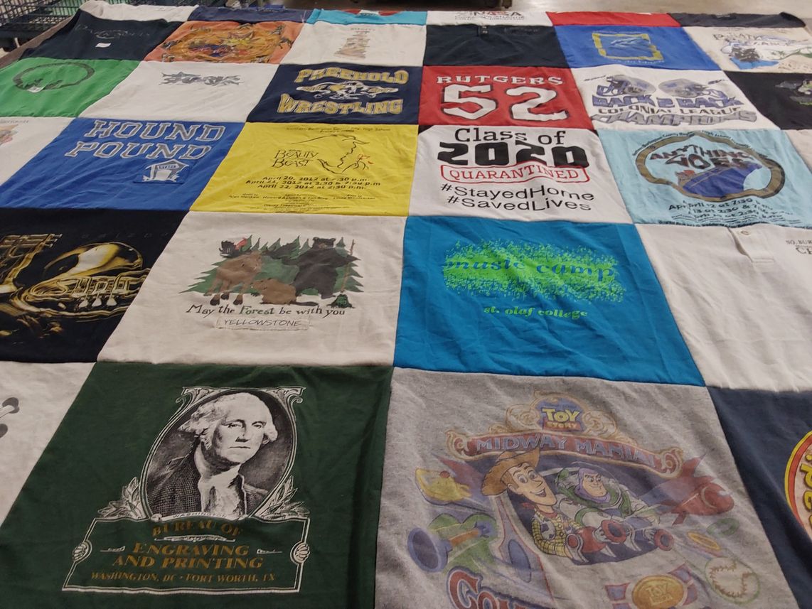 T-shirt quilt from st. olaf college, rutgers university by N from NJ