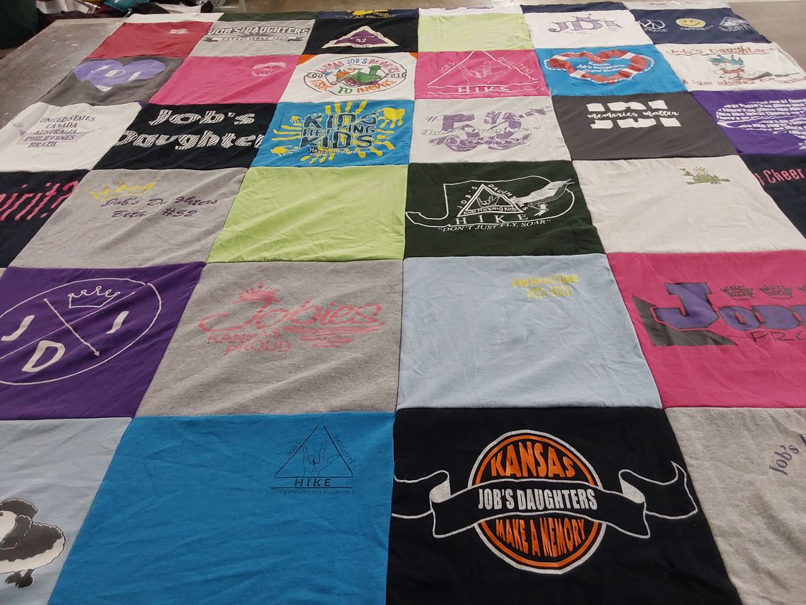 T-shirt quilt with sorority, youth organizations themes by Sharissa from KS