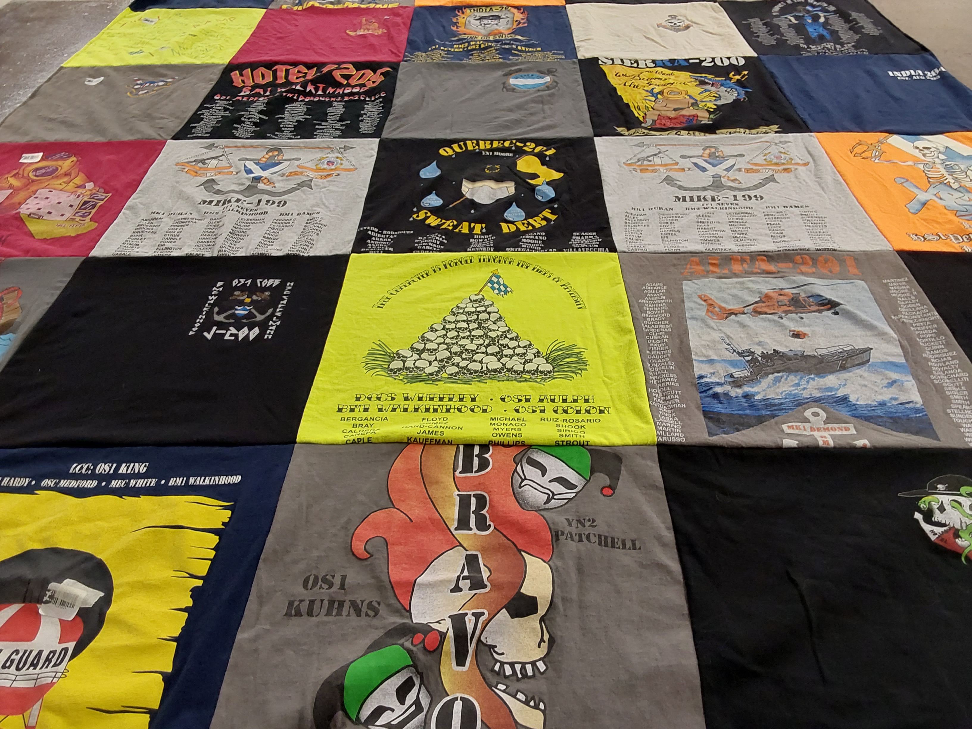 T-shirt quilt with military, aviation themes by Erica from TN