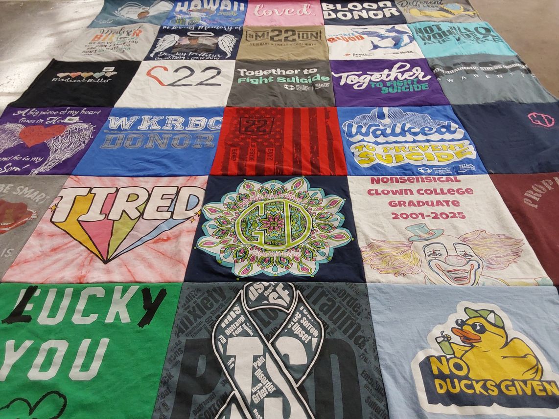 T-shirt quilt from clown college by Laura from KY