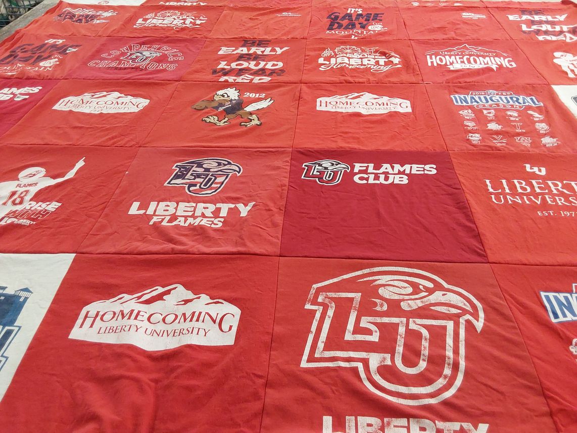 T-shirt quilt featuring liberty flames by Ruth from VA