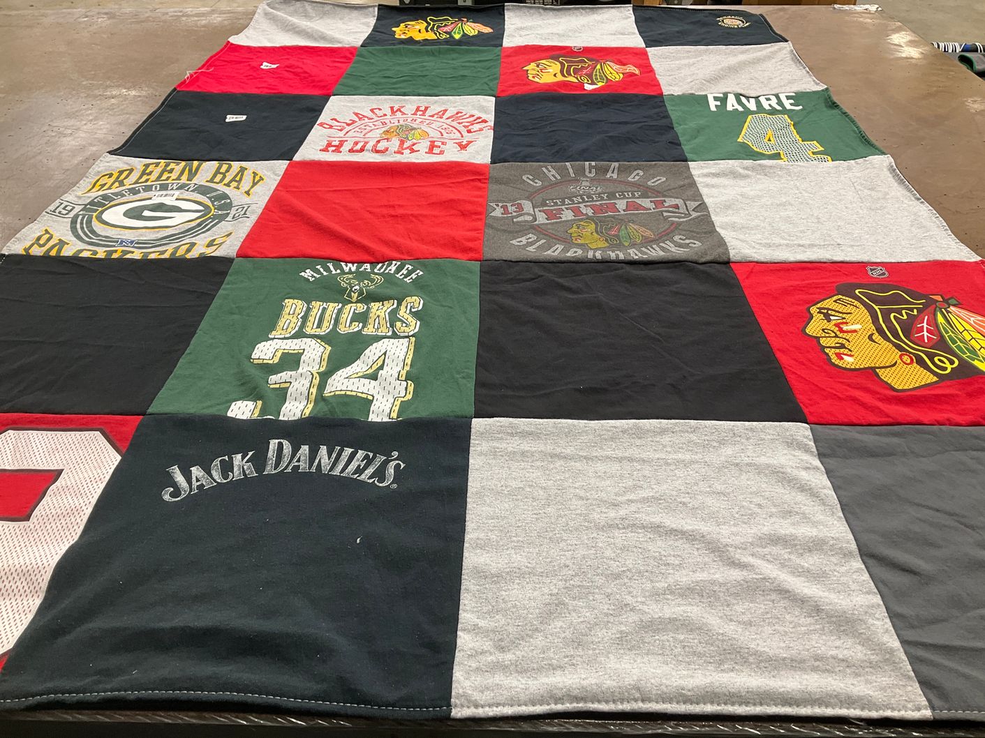T-shirt quilt featuring green bay packers, milwaukee bucks by Kathy from WI