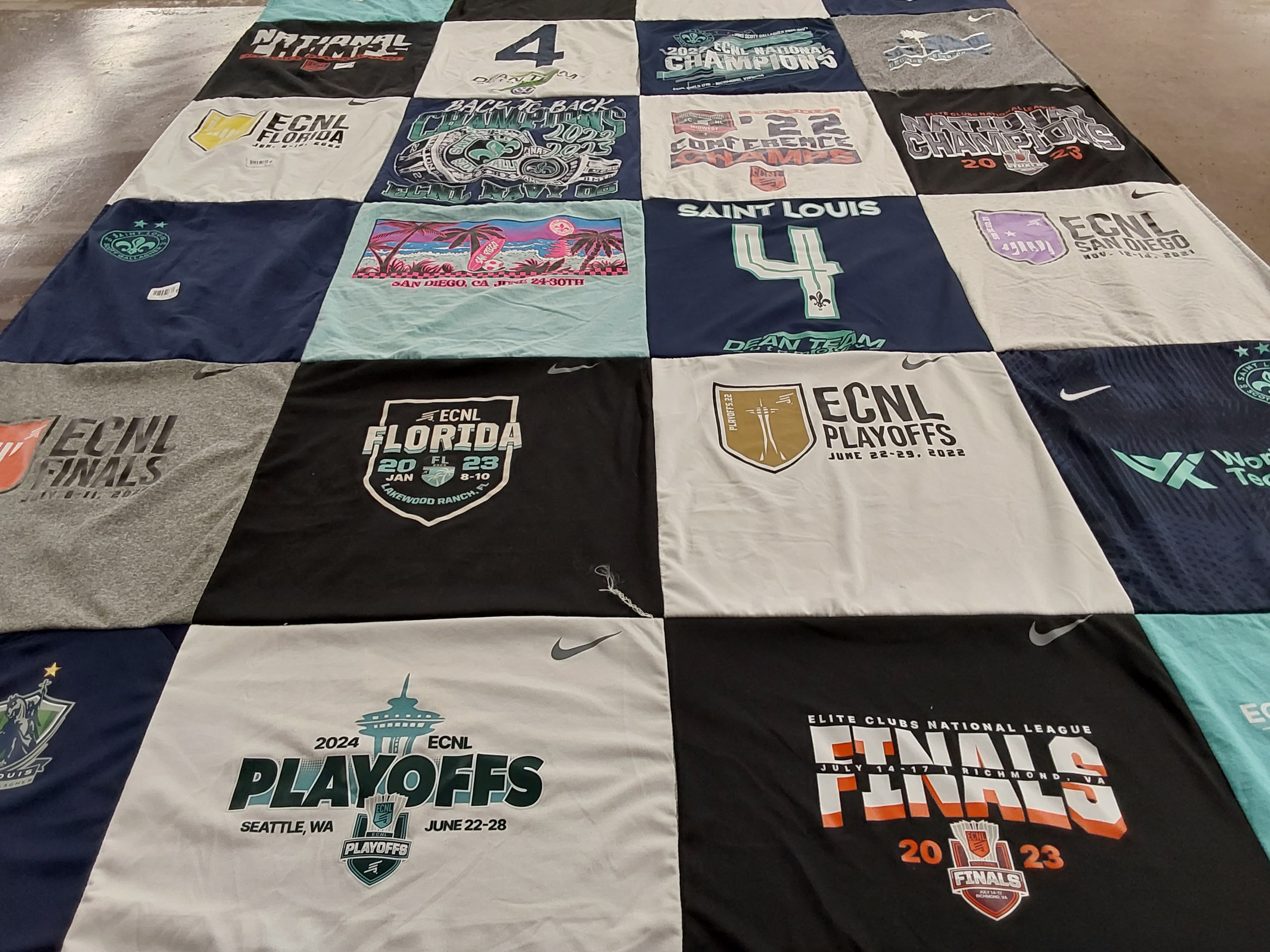 T-shirt quilt with soccer, youth sports themes by Jennifer from IL