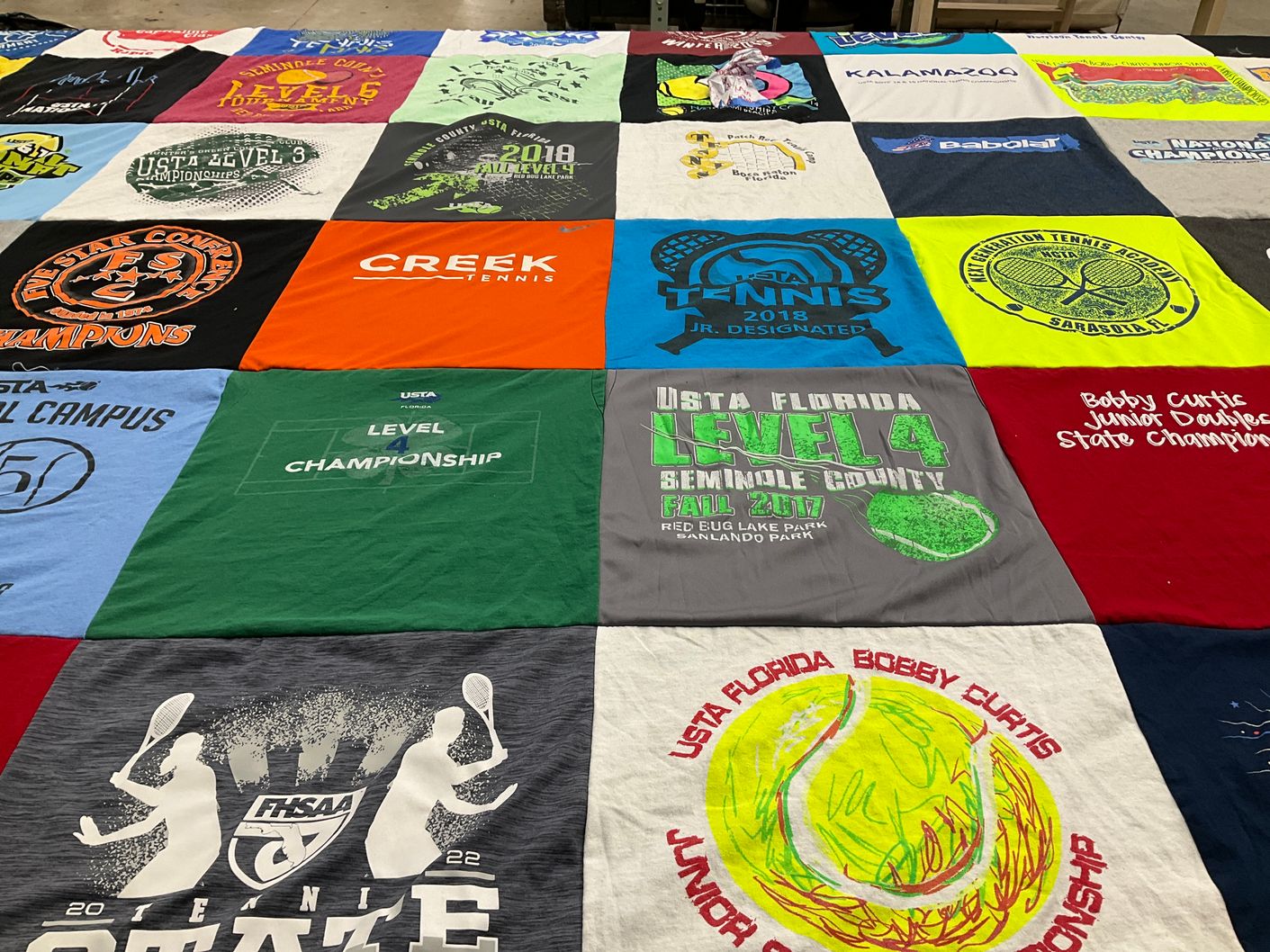 T-shirt quilt with tennis, sports themes by Christina from FL