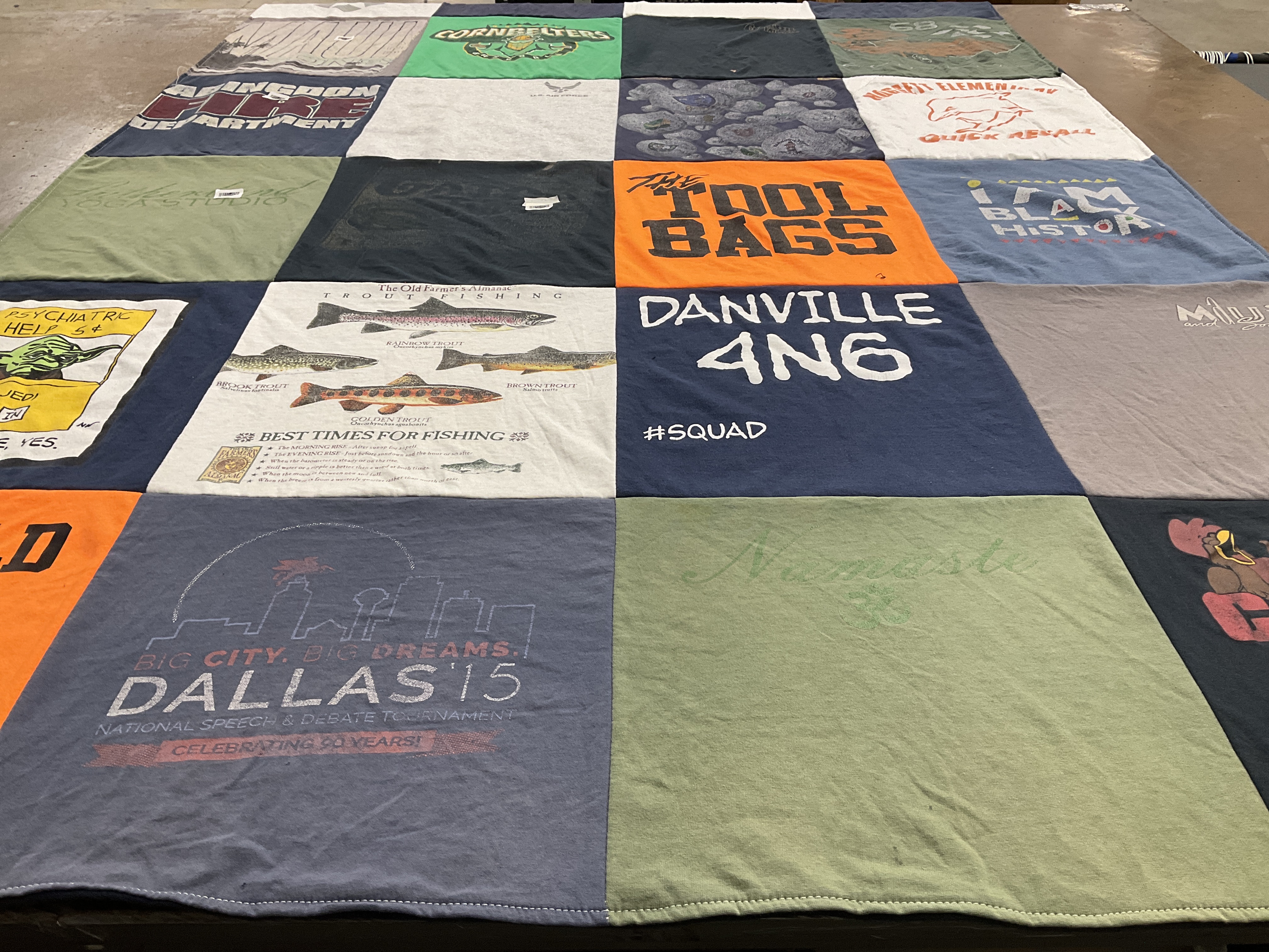 T-shirt quilt with fishing, tournaments themes by Lydia from KY