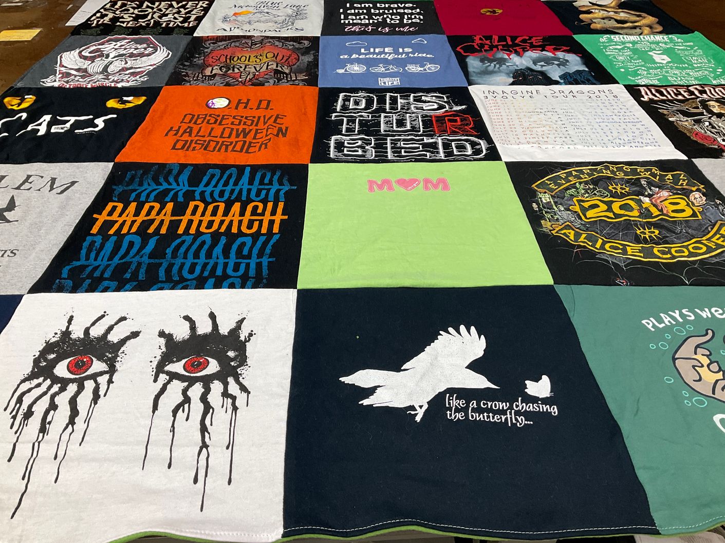T-shirt quilt with music, halloween themes by Carrie from NY