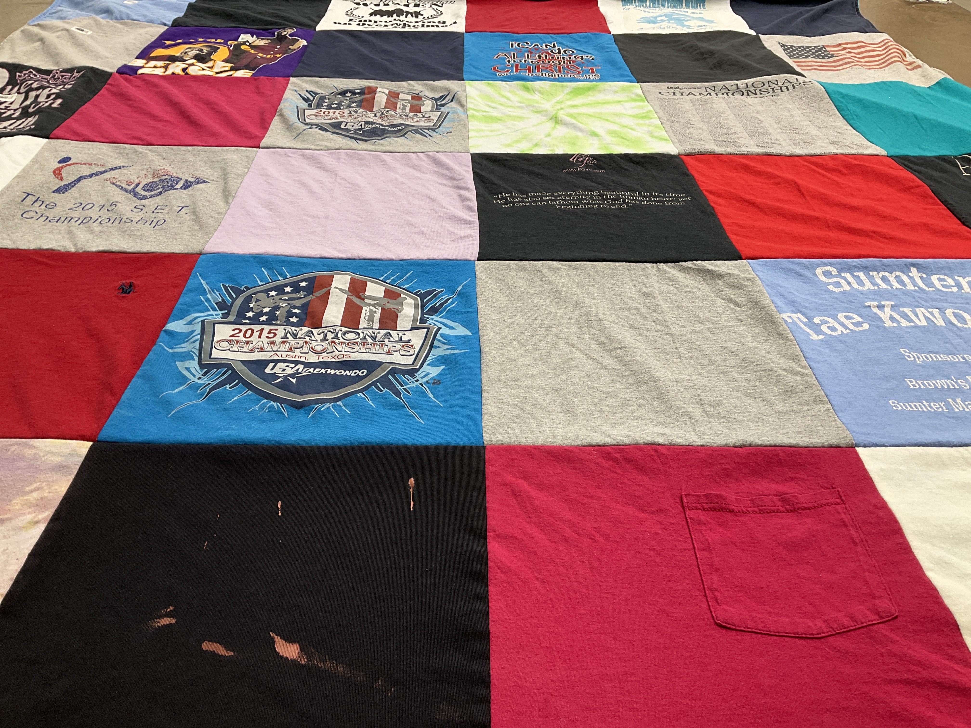 T-shirt quilt with taekwondo, martial arts themes by Annie from SC