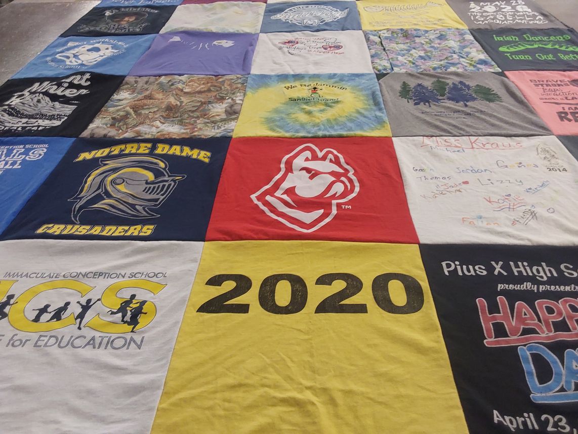 T-shirt quilt from notre dame university, pius x high school by Stephanie from PA