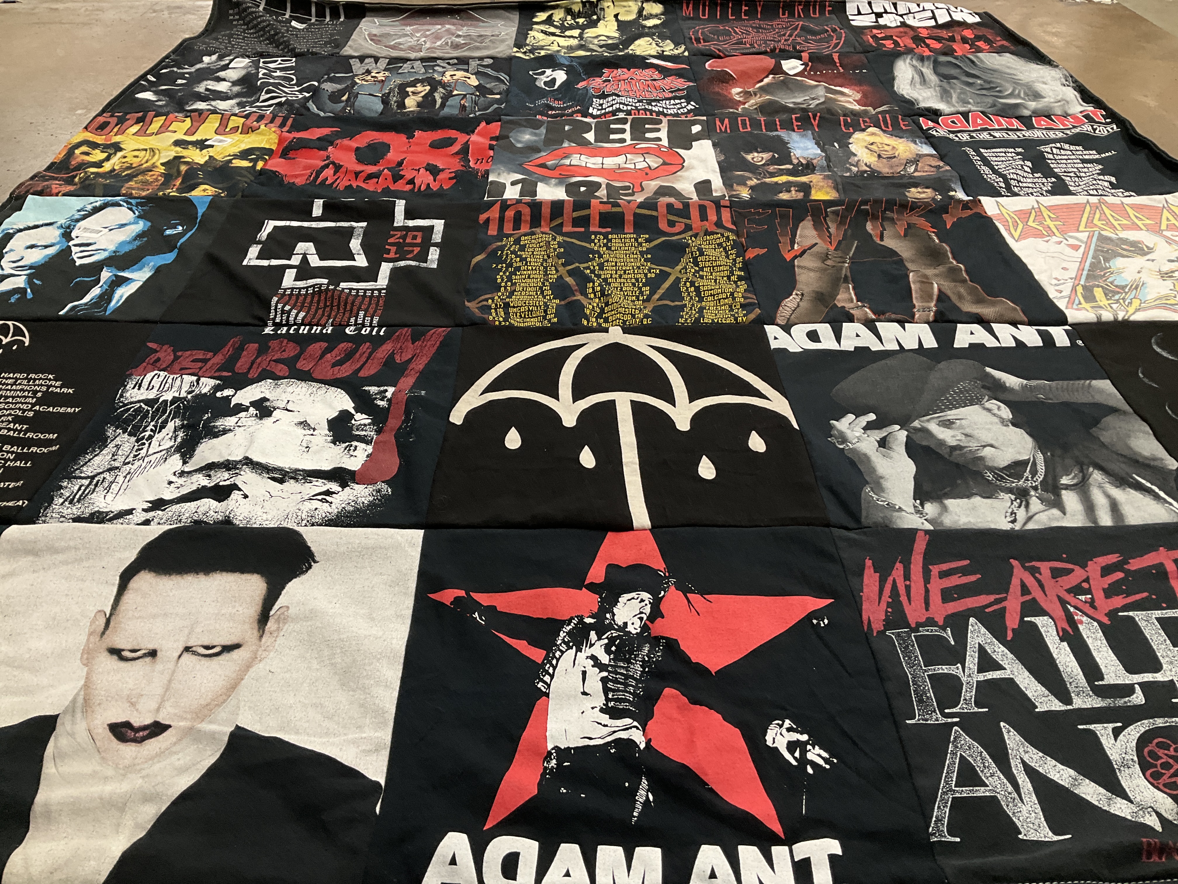 T-shirt quilt with music, rock themes by Heidi from TX