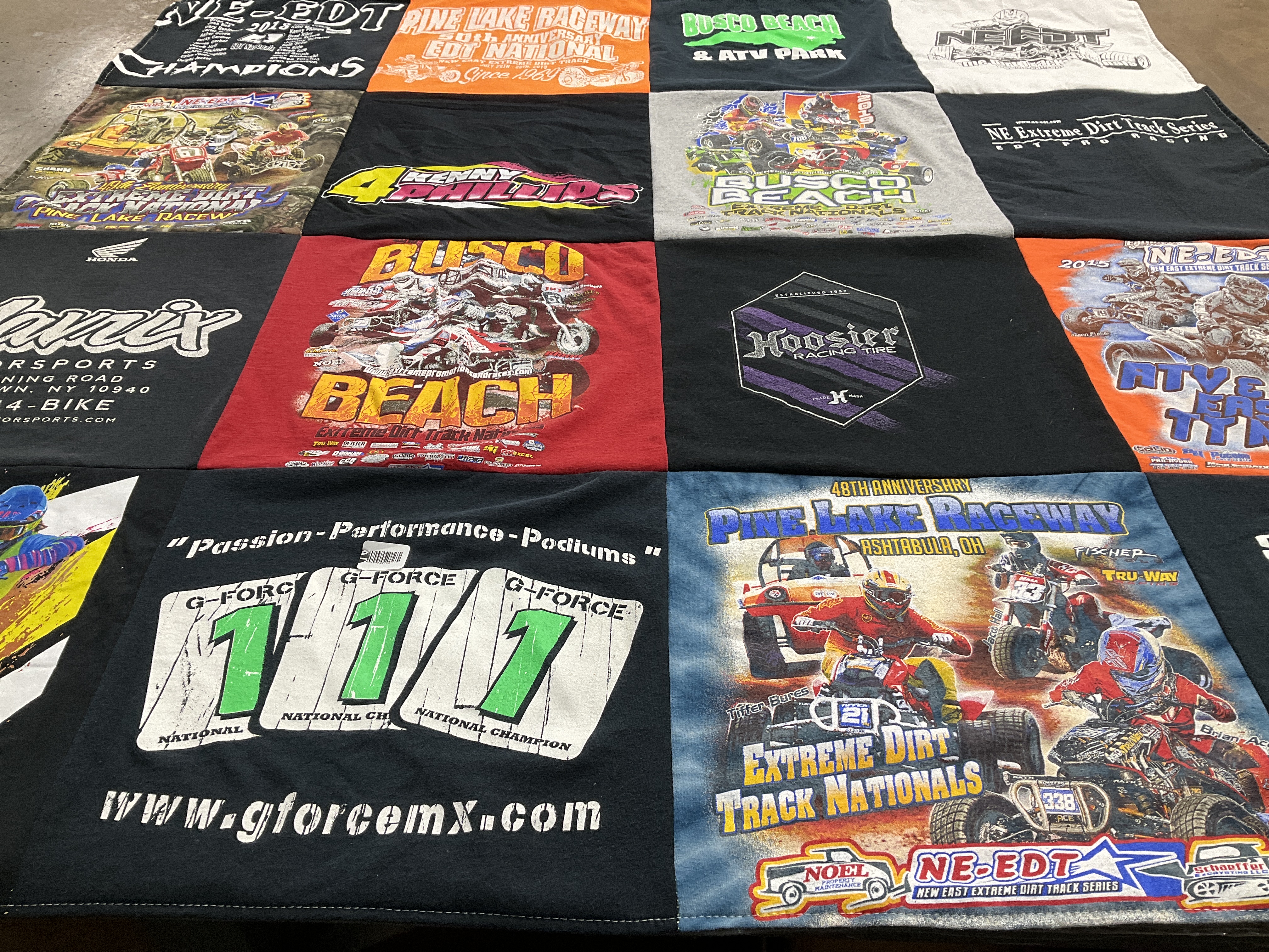 T-shirt quilt with motorsports, dirt track racing themes by Jean from NY