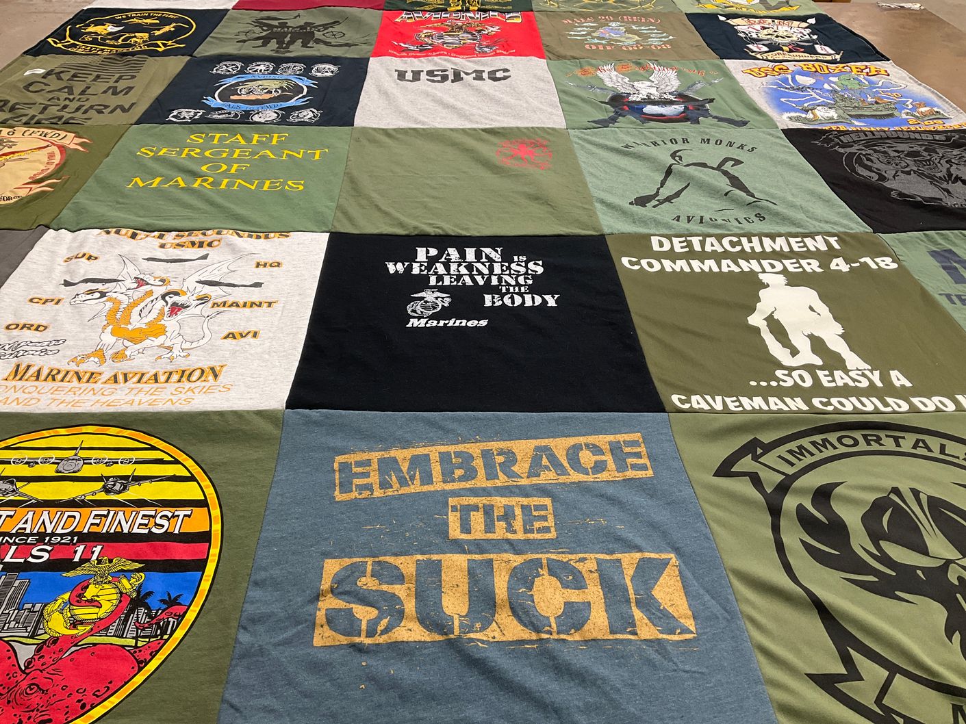 T-shirt quilt with military, aviation themes by Sheryl from CA