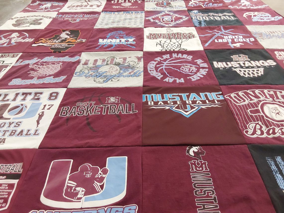 T-shirt quilt featuring mustangs, unity colts by Kristen from IL