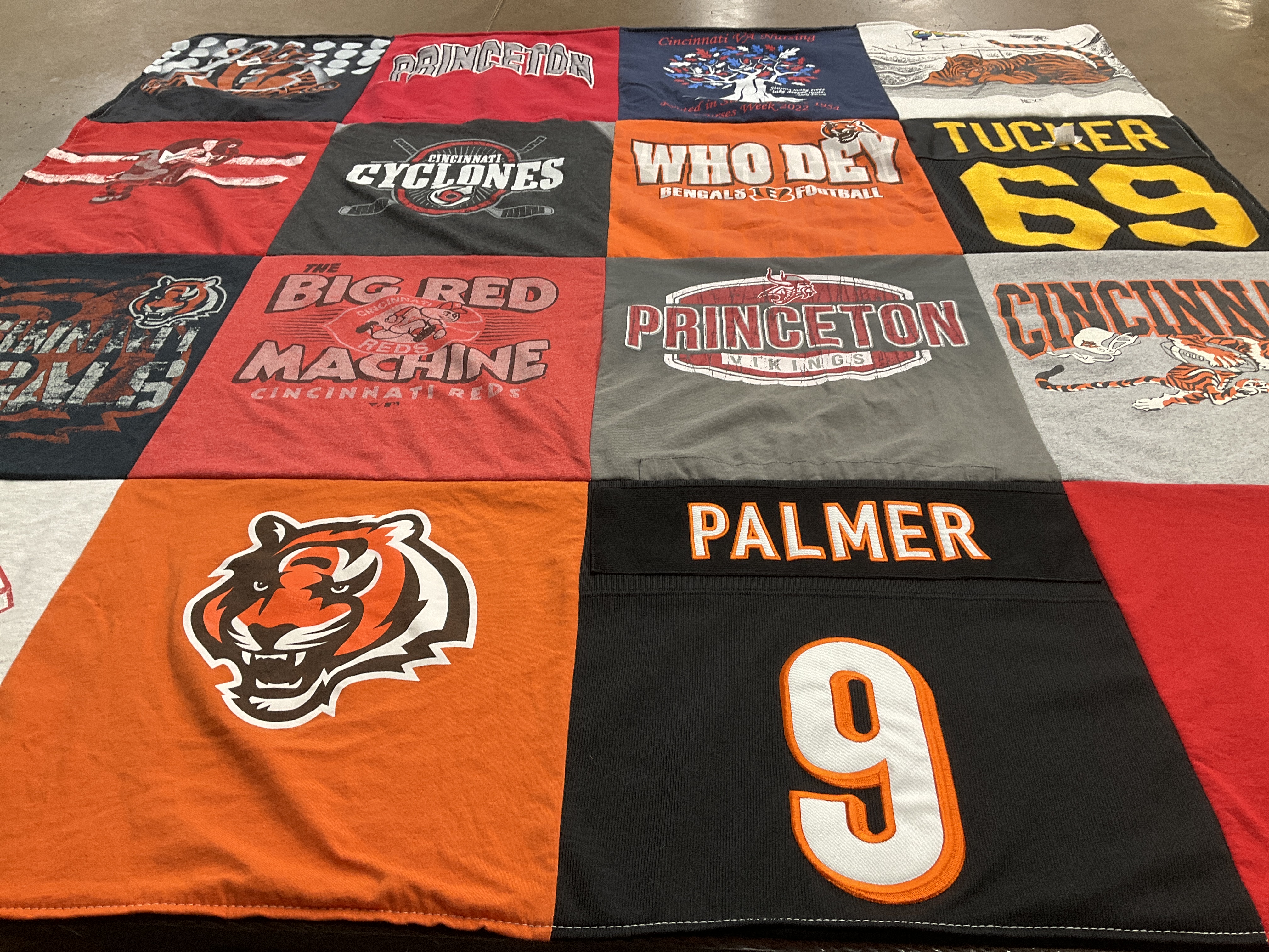 T-shirt quilt featuring cincinnati bengals, cincinnati reds by Sherri from OH