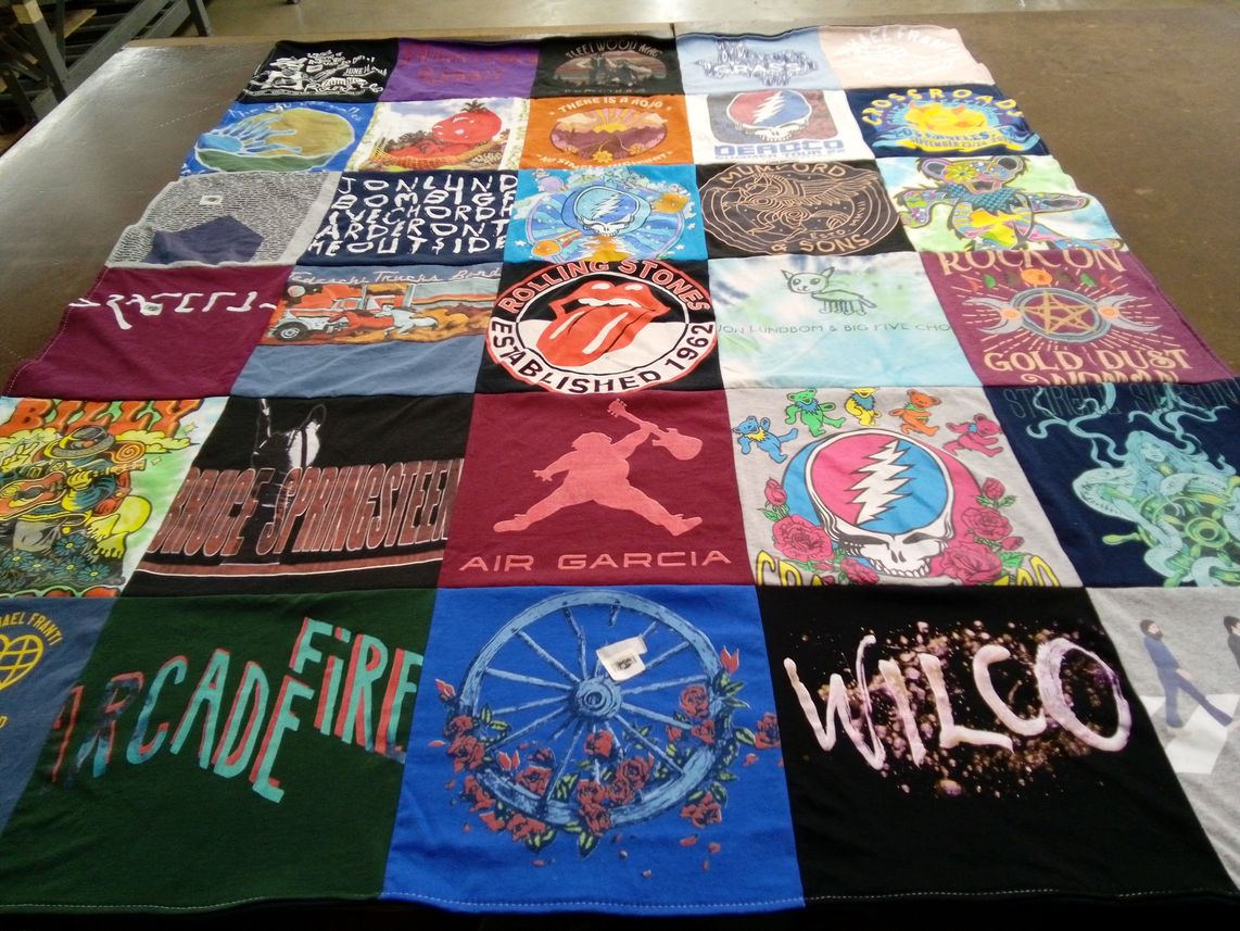 T-shirt quilt with music, bands themes by Karen from IL