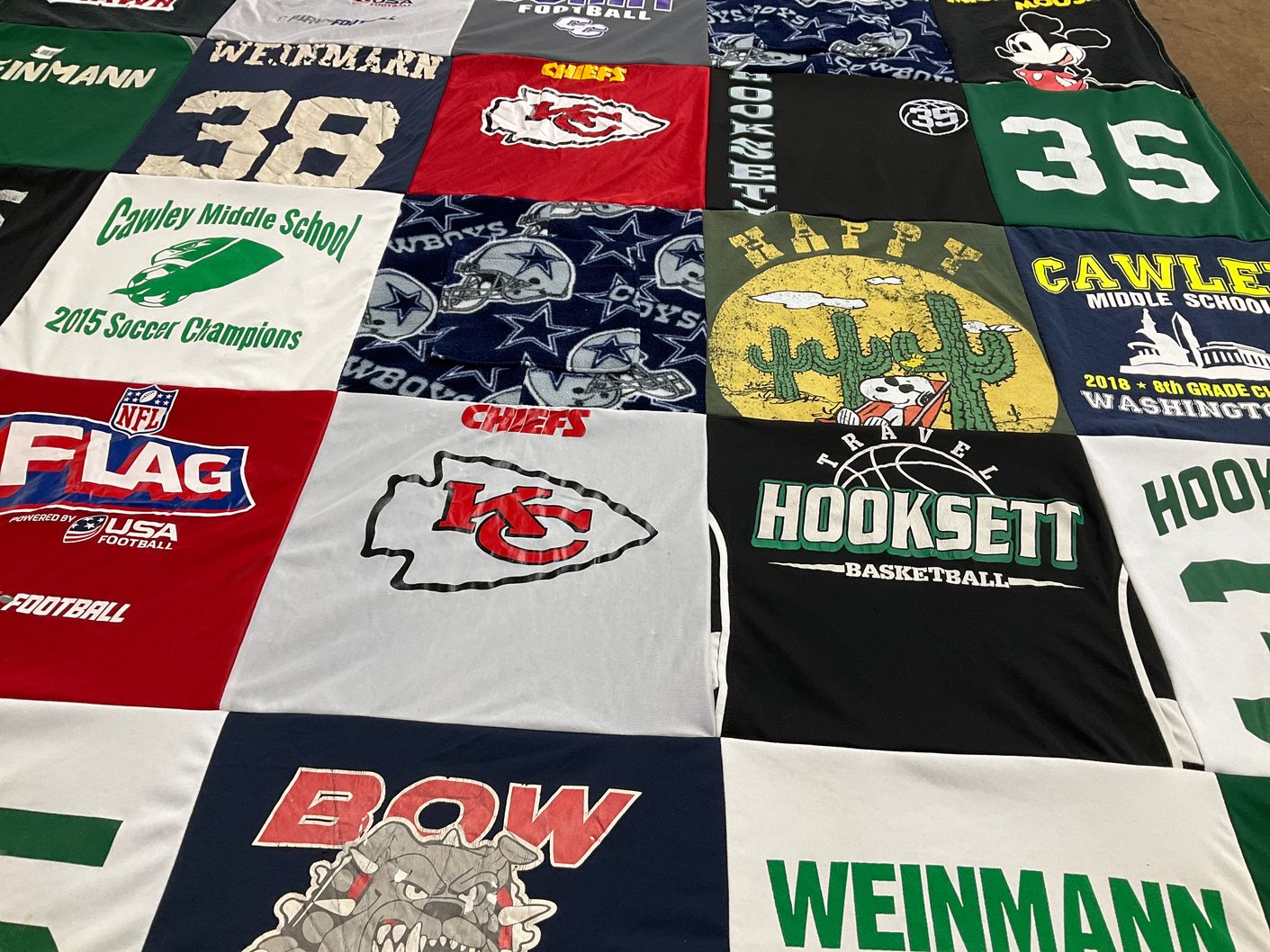 T-shirt quilt featuring kansas city chiefs, dallas cowboys by Joy from NH