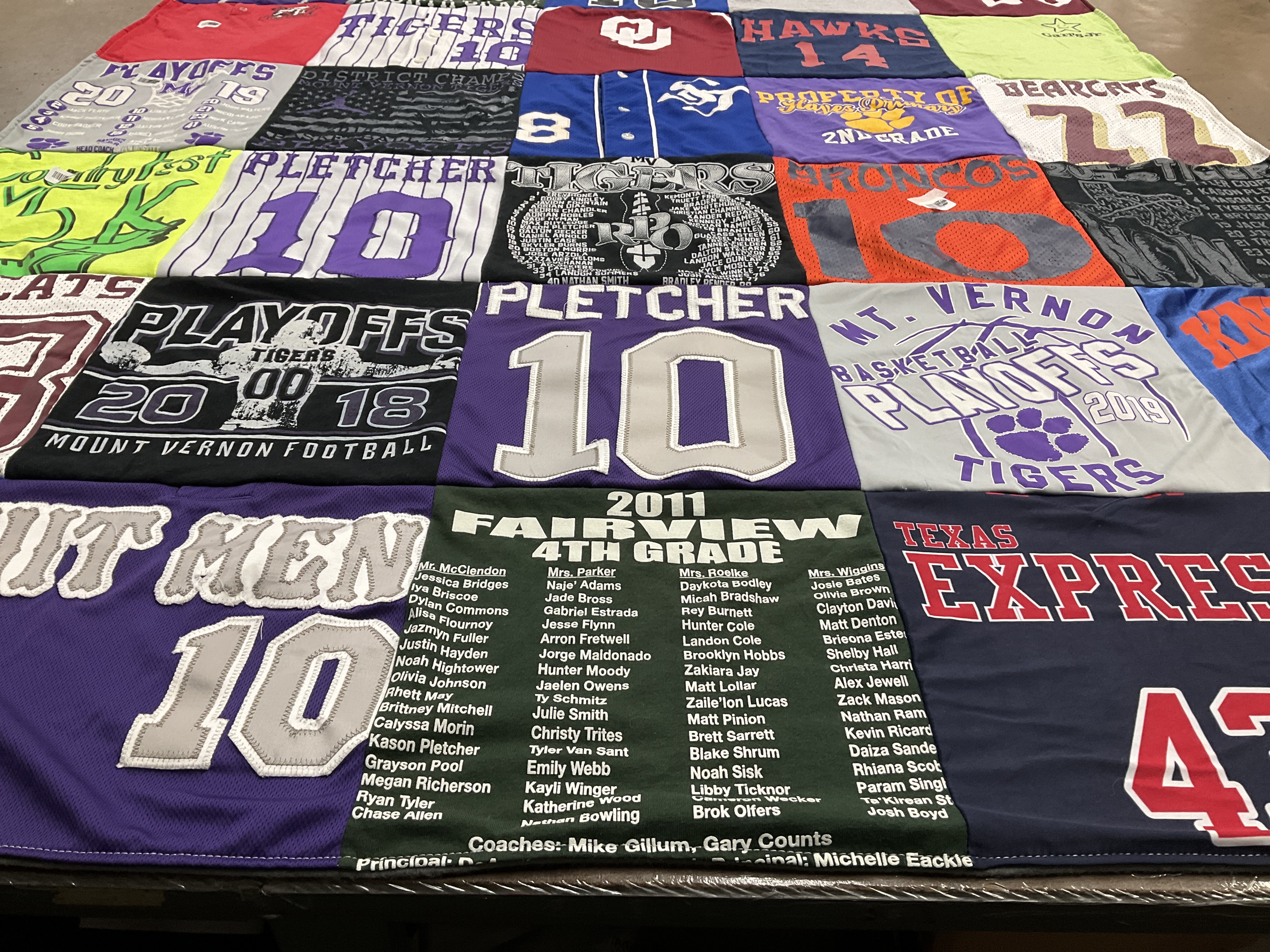 T-shirt quilt featuring mount vernon tigers, fairview school by Staci from TX