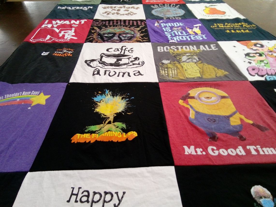 T-shirt quilt with music, art themes by Nicole from NY