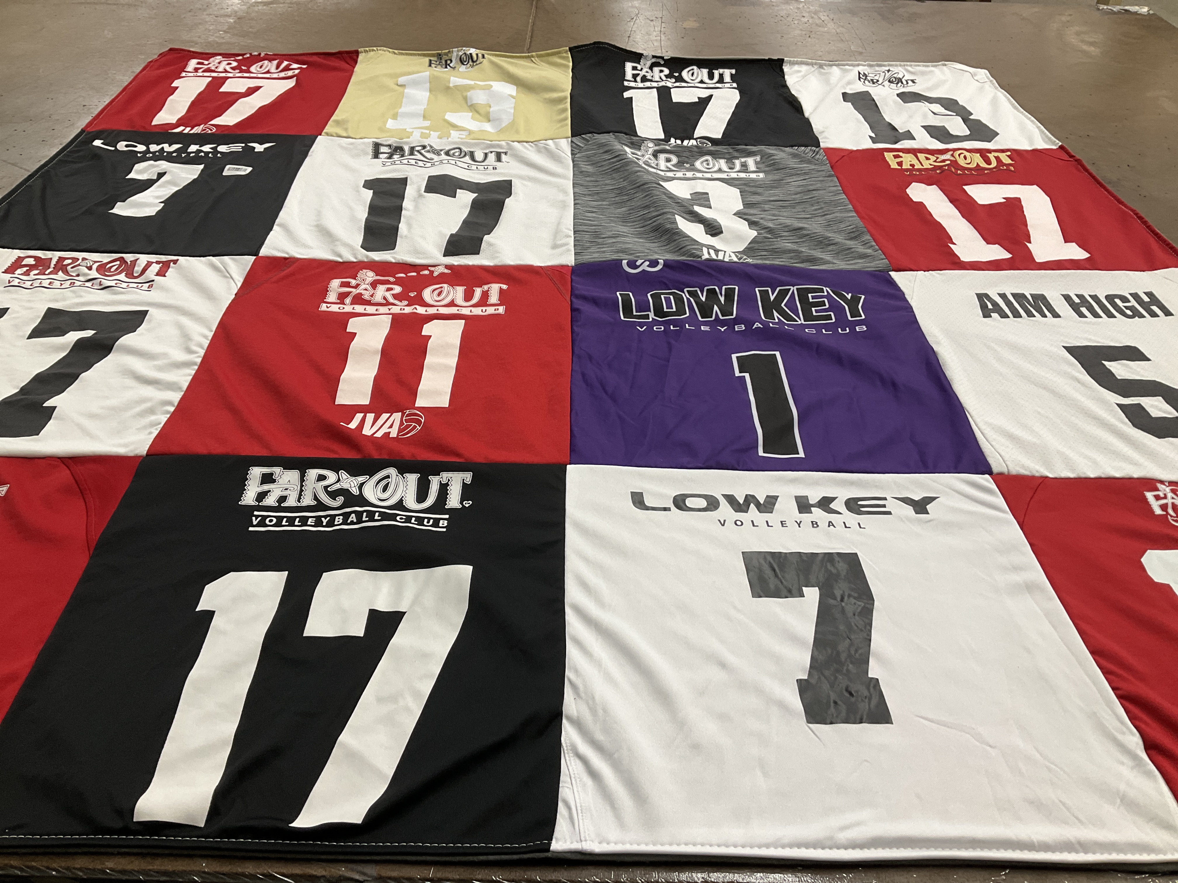 T-shirt quilt with volleyball themes by Susan from MI