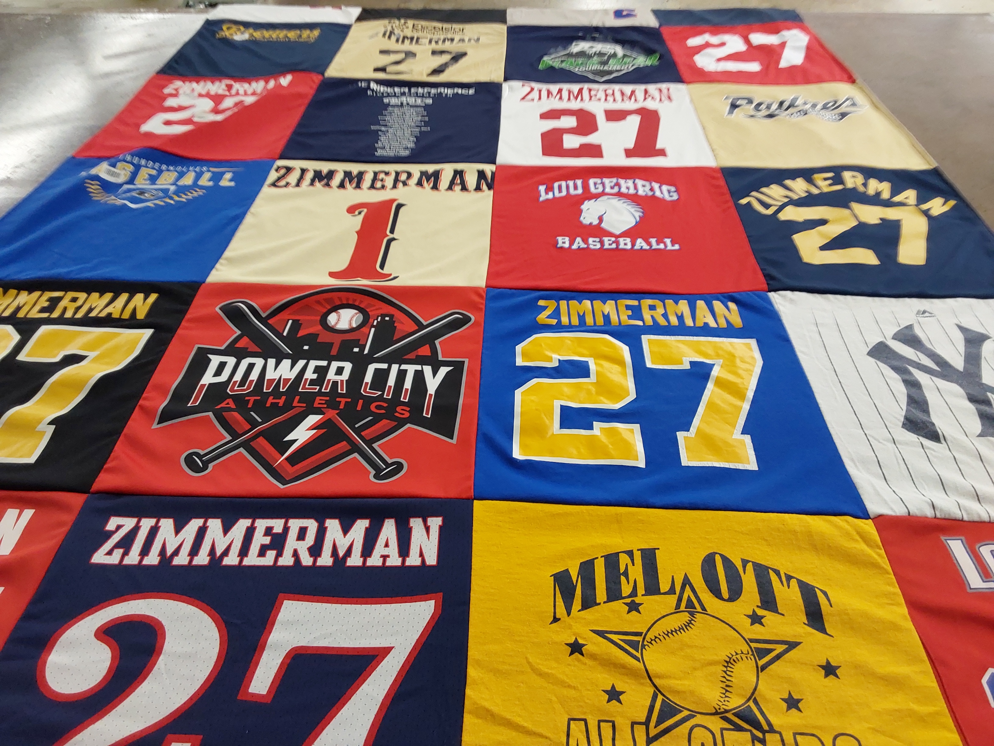 T-shirt quilt with baseball, sports themes by Kathleen from NY