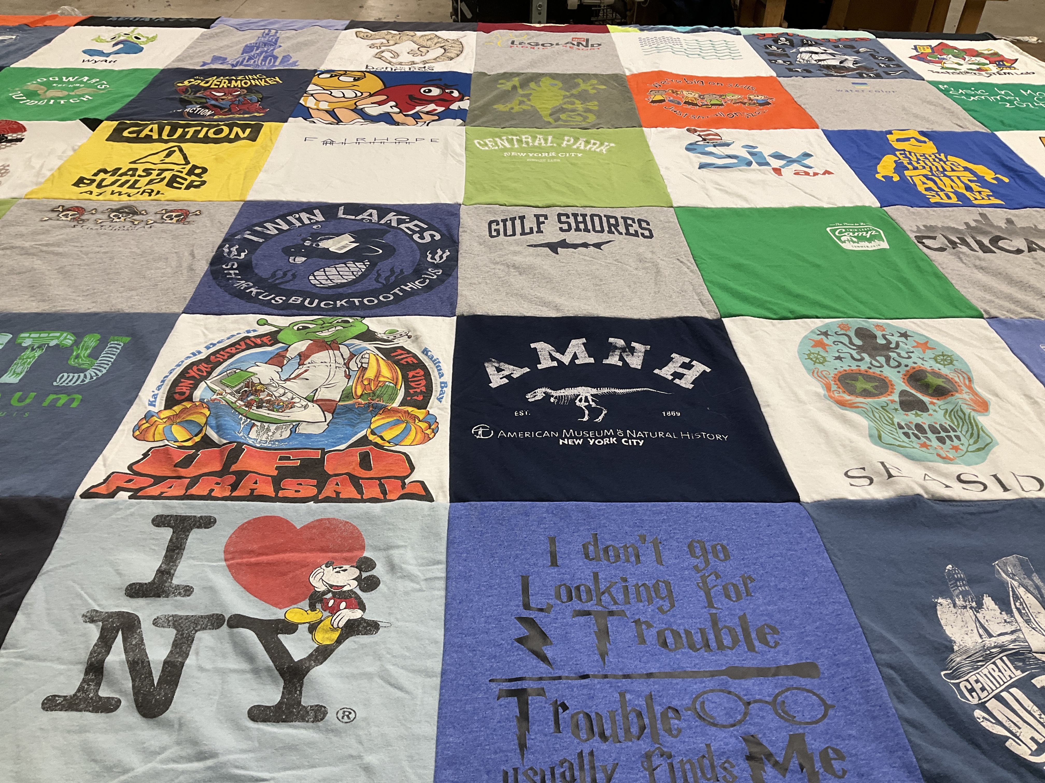 T-shirt quilt with amusement parks, tourism themes by Kristie from MS