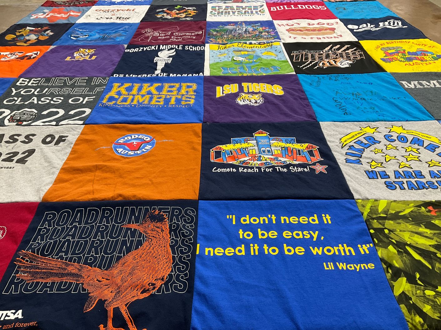 T-shirt quilt featuring kiker comets, road runners by Stacey from TX