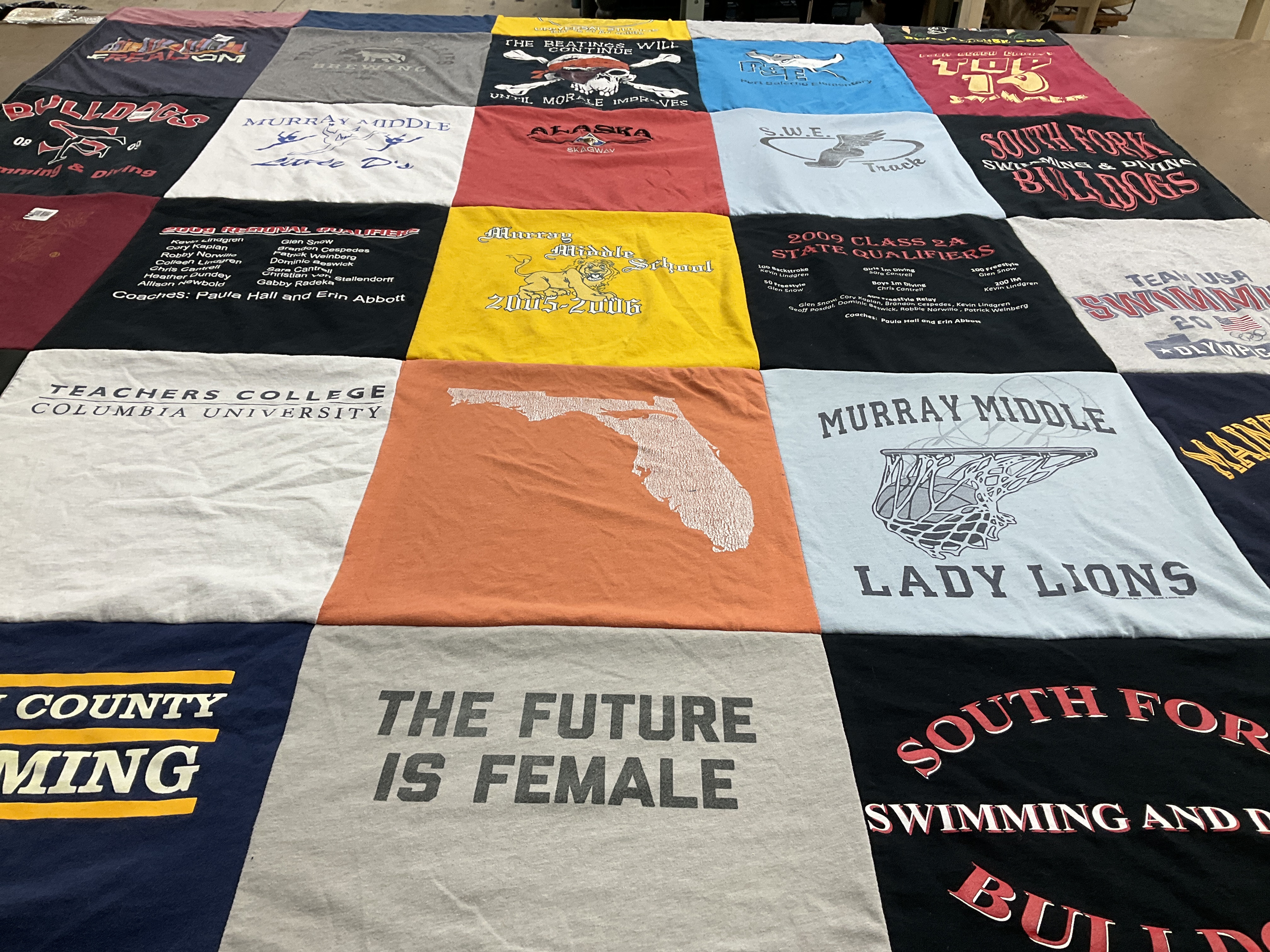 T-shirt quilt featuring south fork swimming and diving, murray middle lady lions by Kate from FL