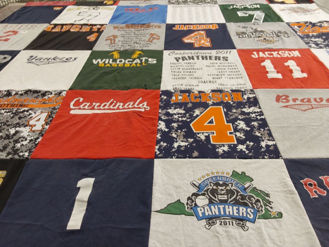 T-shirt quilt with sports, baseball themes by Chris from VA