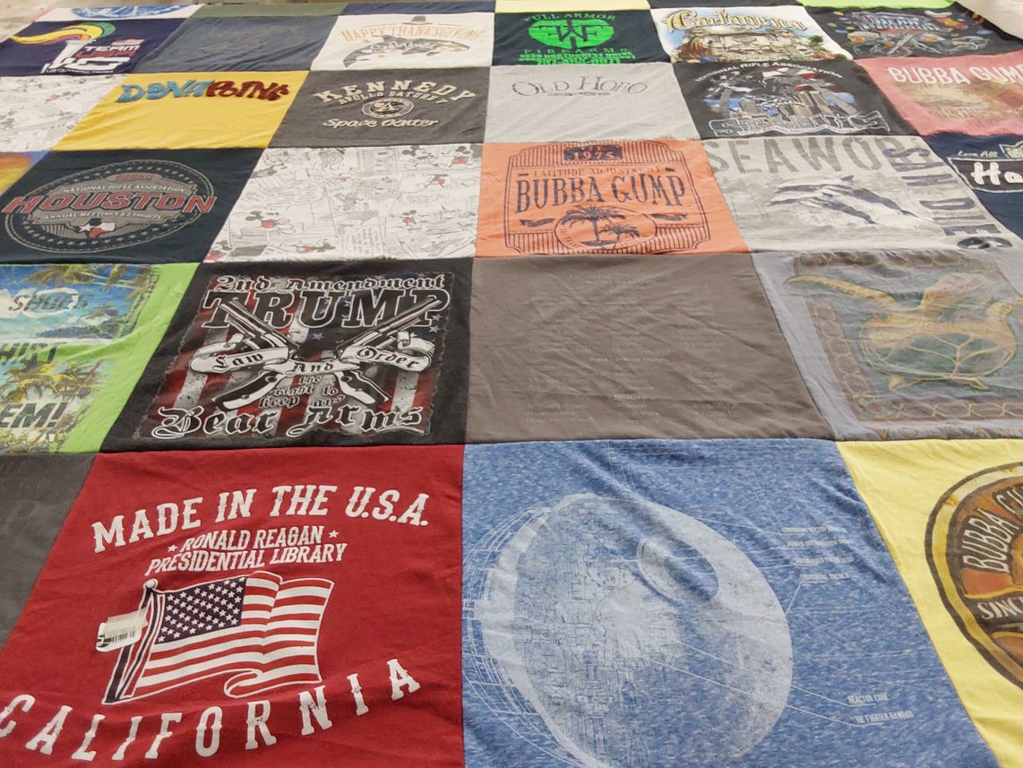 T-shirt quilt with politics, cuisine themes by Yamileth from CA