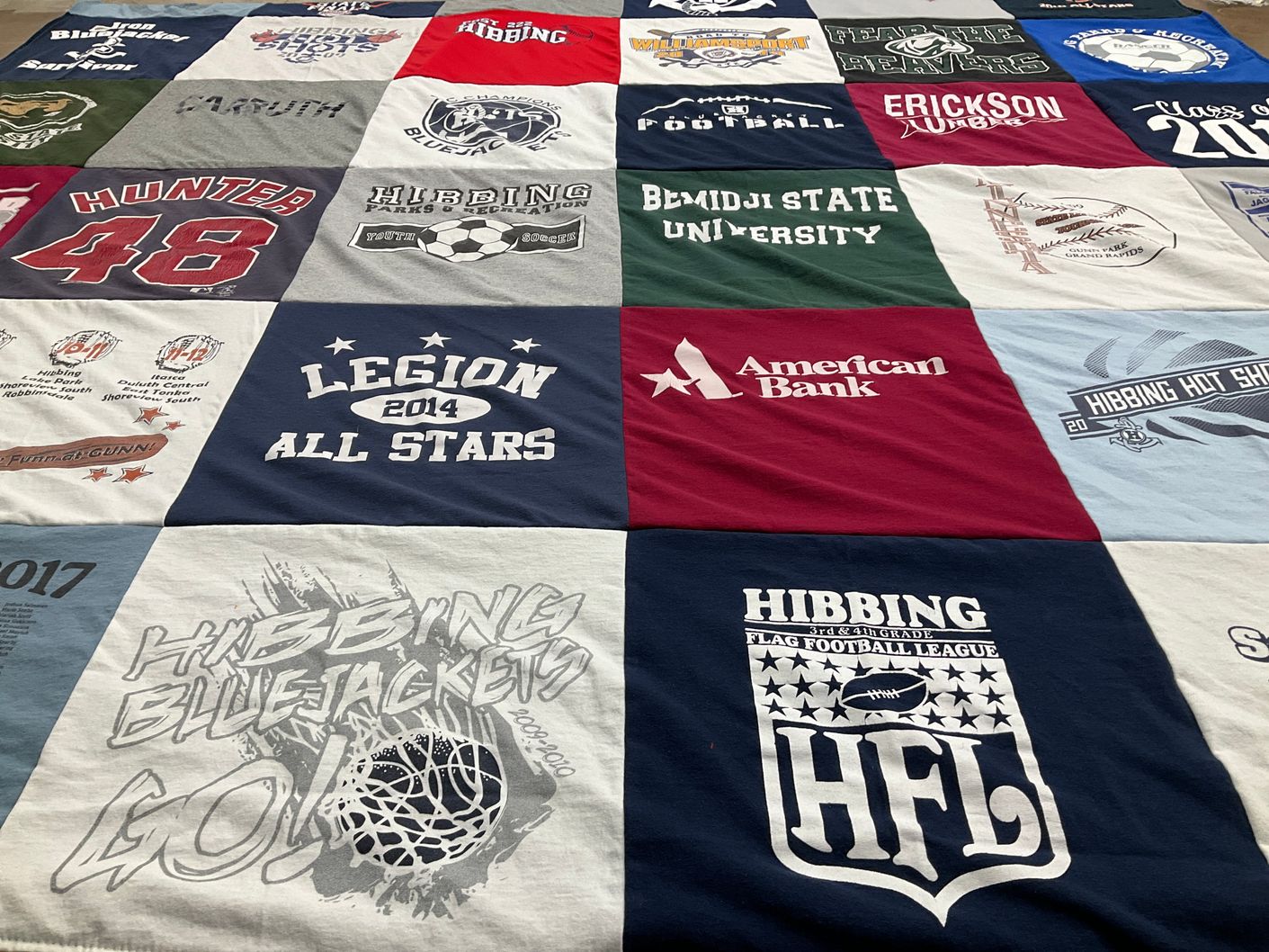 T-shirt quilt featuring hibbing bluejackets by Jill from MN