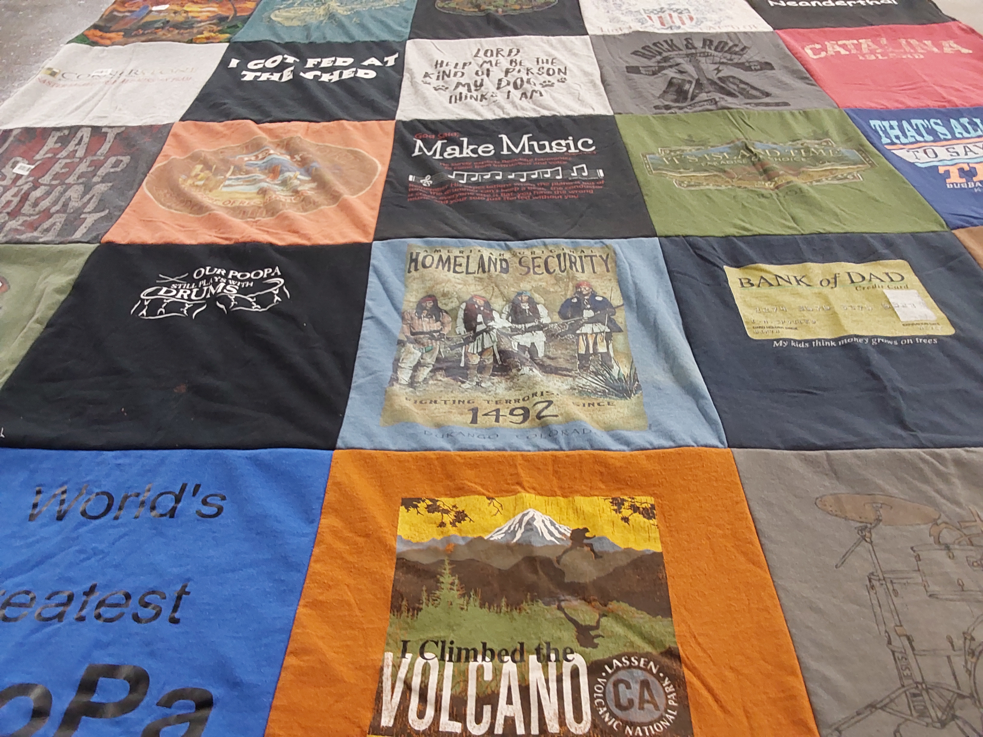 T-shirt quilt with music, travel themes by Renee from ID