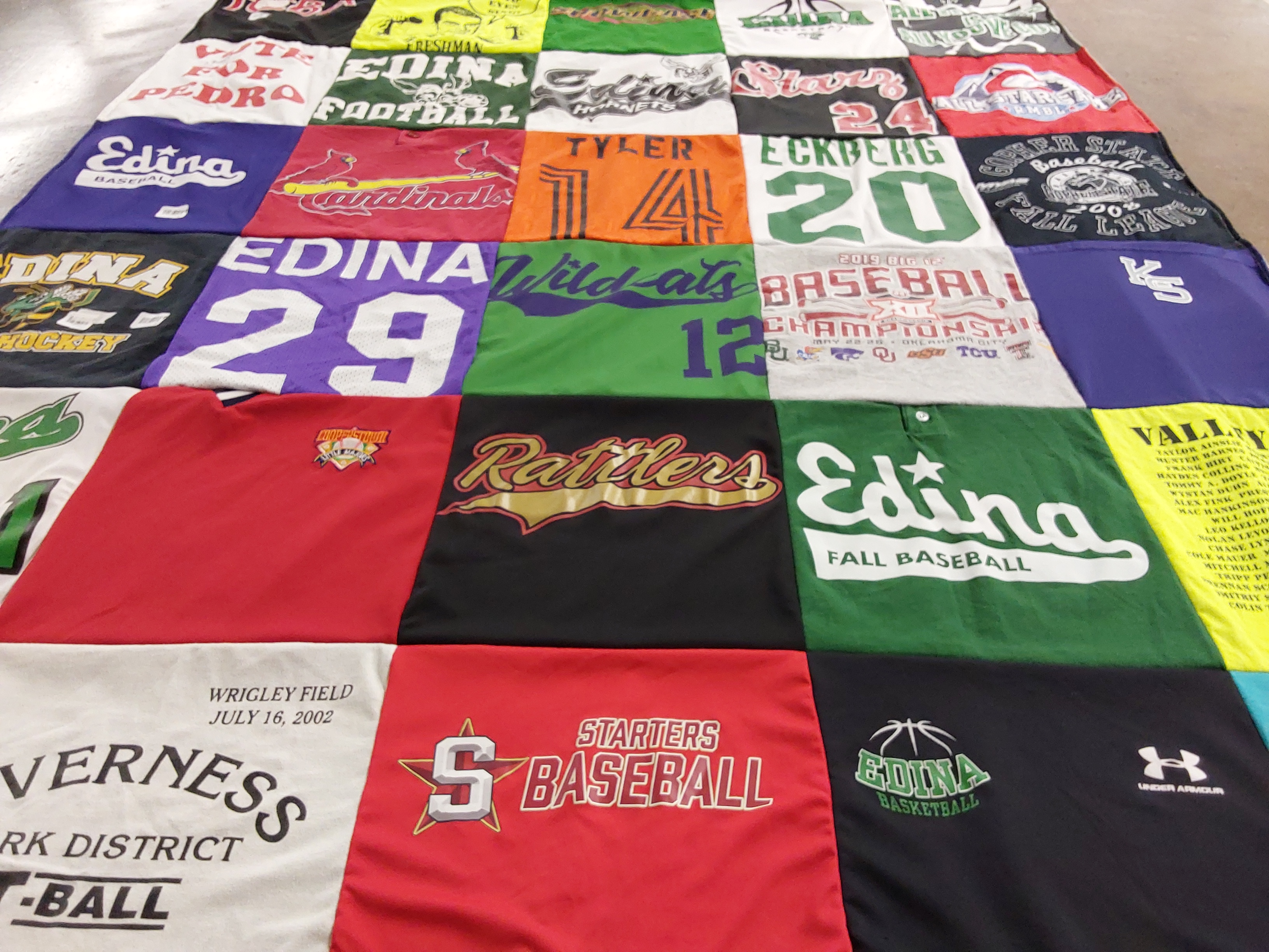T-shirt quilt featuring edina high school baseball, edina high school football by Laurie from IL