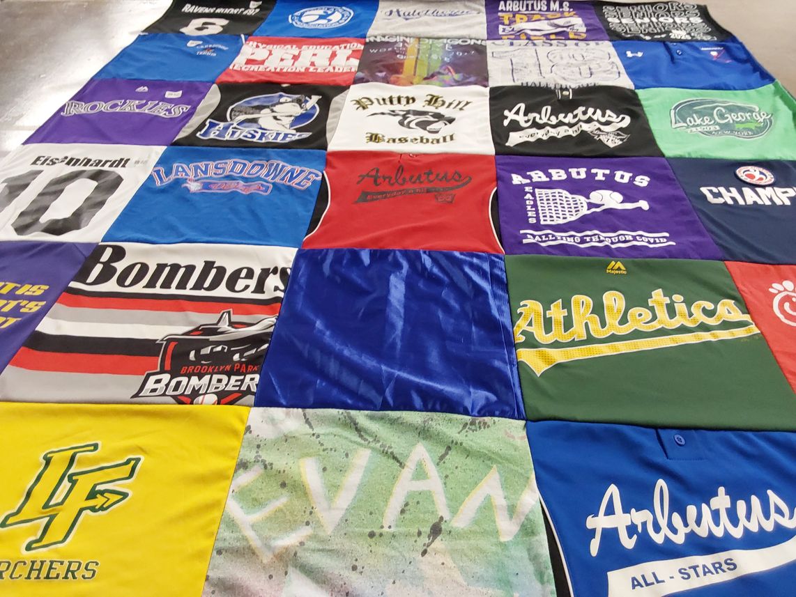 T-shirt quilt featuring brooklyn park bombers, arbutus athletics by Brandi from MD