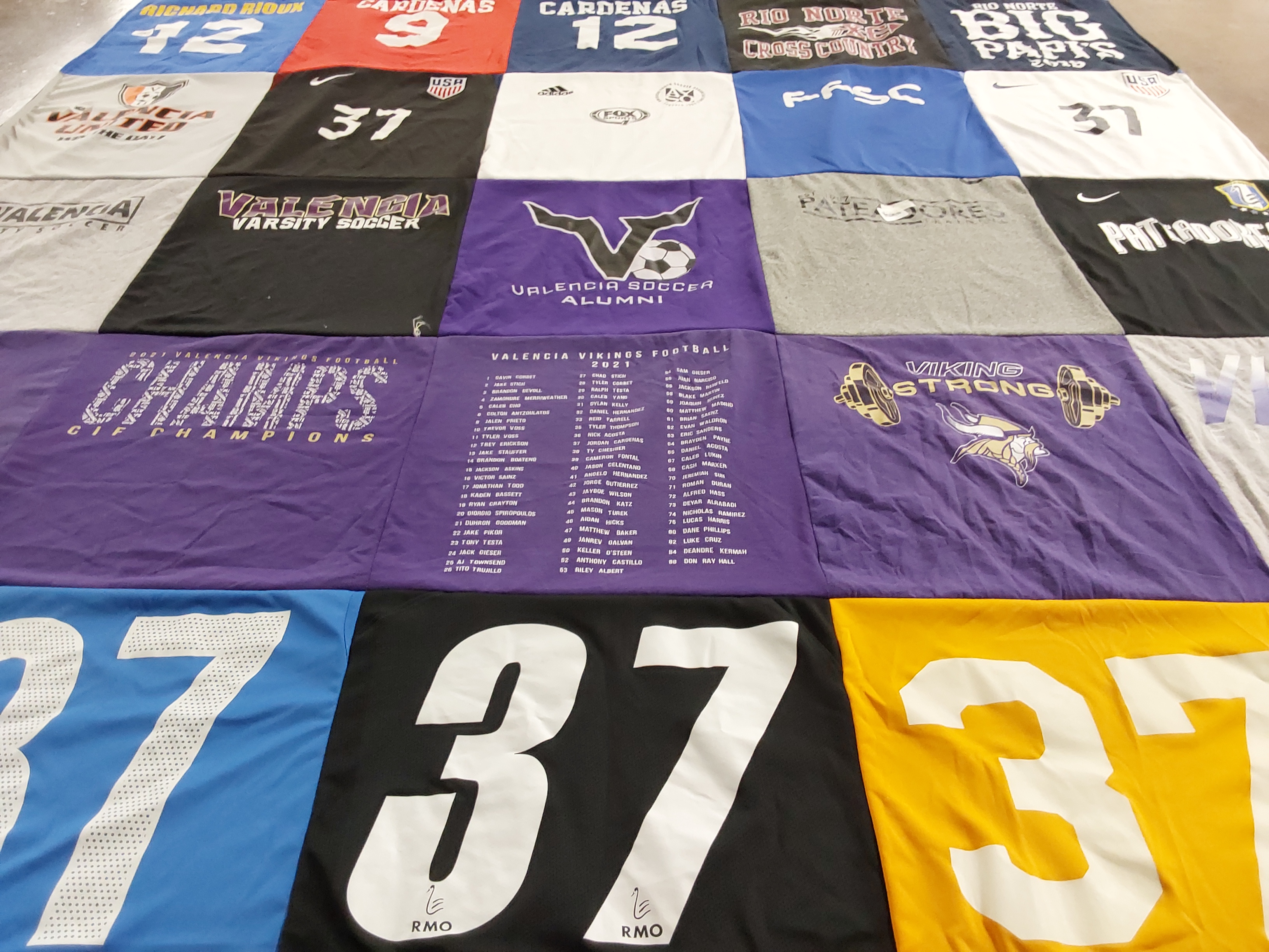 T-shirt quilt featuring valencia viking football, valencia varsity soccer by Annette from CA