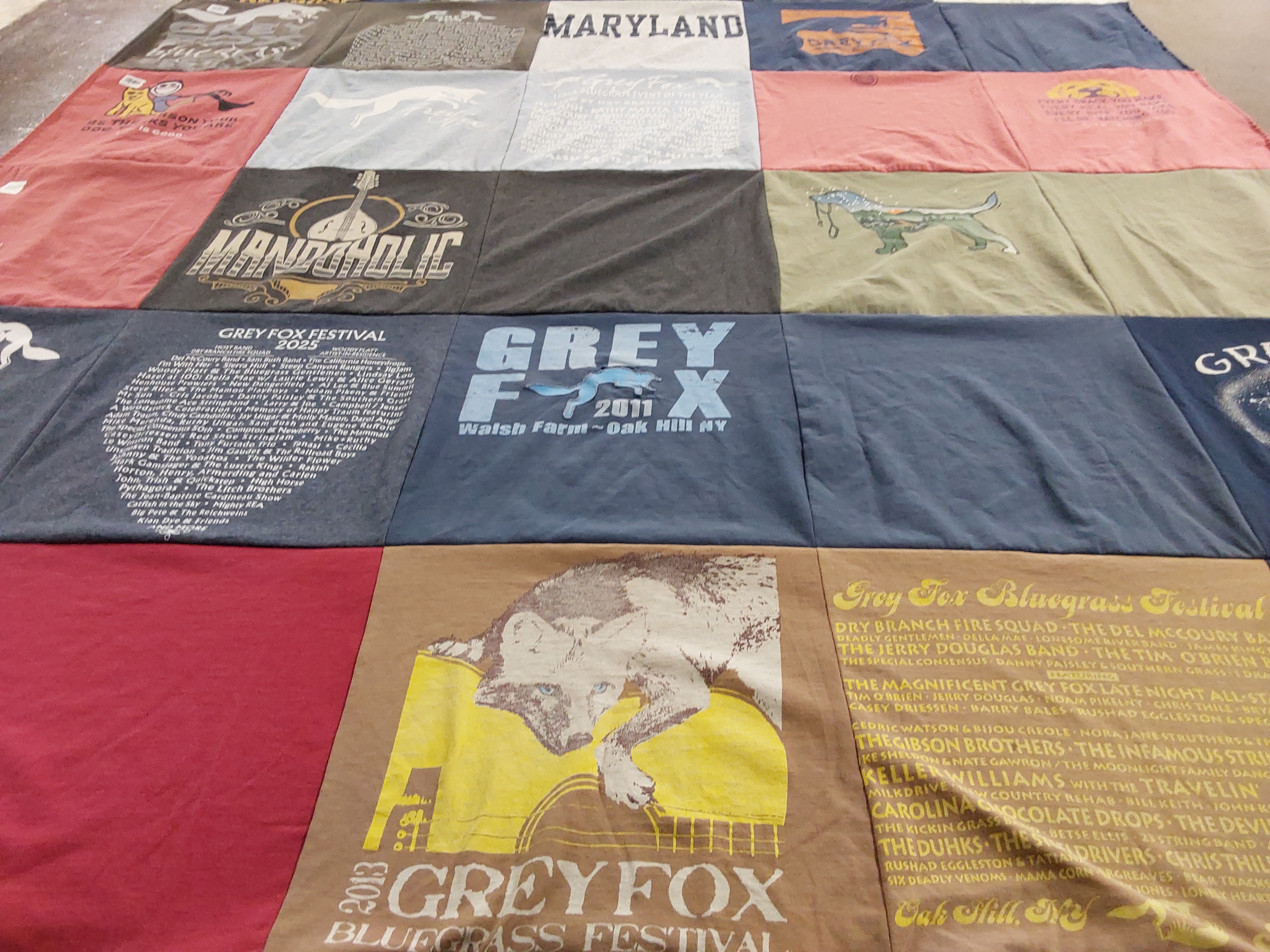 T-shirt quilt with bluegrass music, festivals themes by Rachel from MD