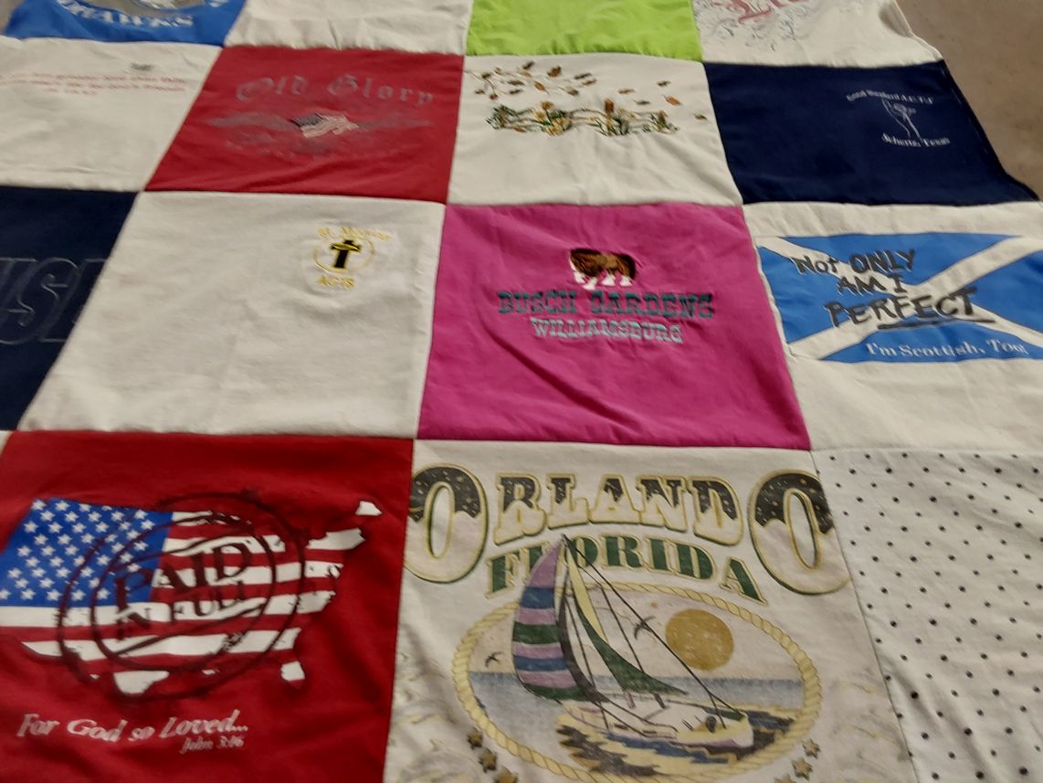 T-shirt quilt with traveling, faith themes by Jose from TX