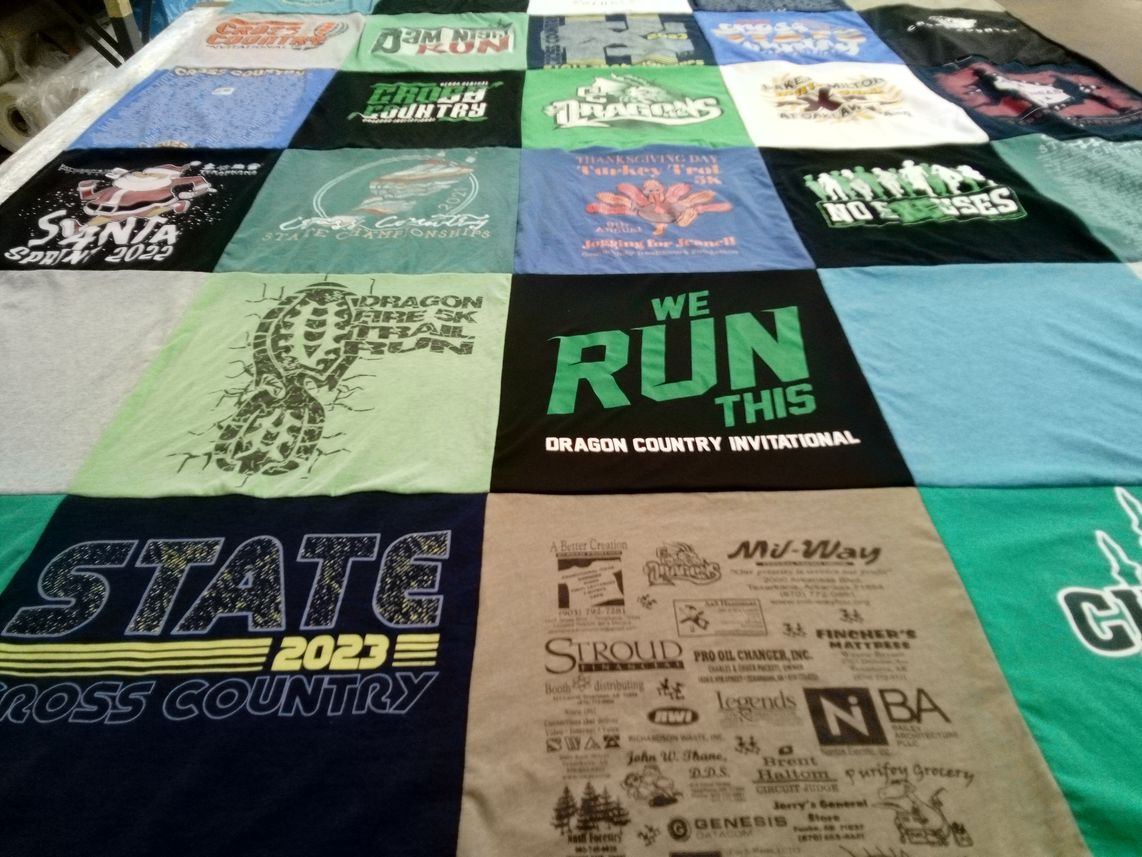 T-shirt quilt with running, cross country themes by Cindy from AR