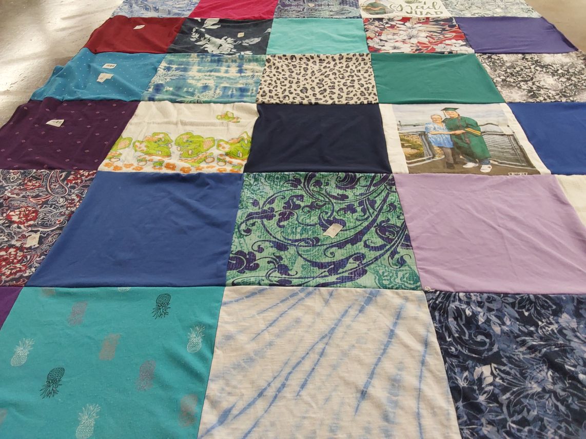 T-shirt quilt with quilting, crafting themes by Elizabeth from WA