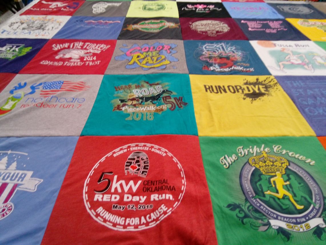 T-shirt quilt with running, charity events themes by Rogelio from OK