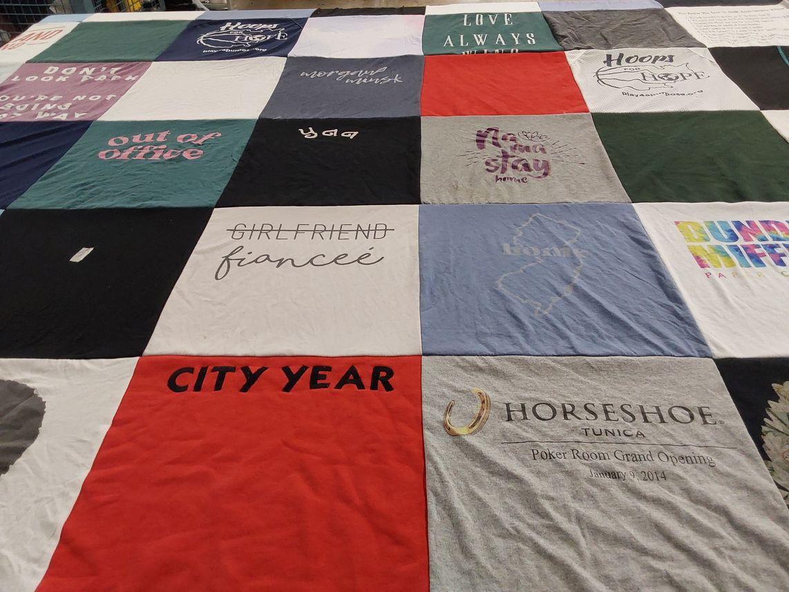 T-shirt quilt with community service, gaming themes by Yaa from NJ