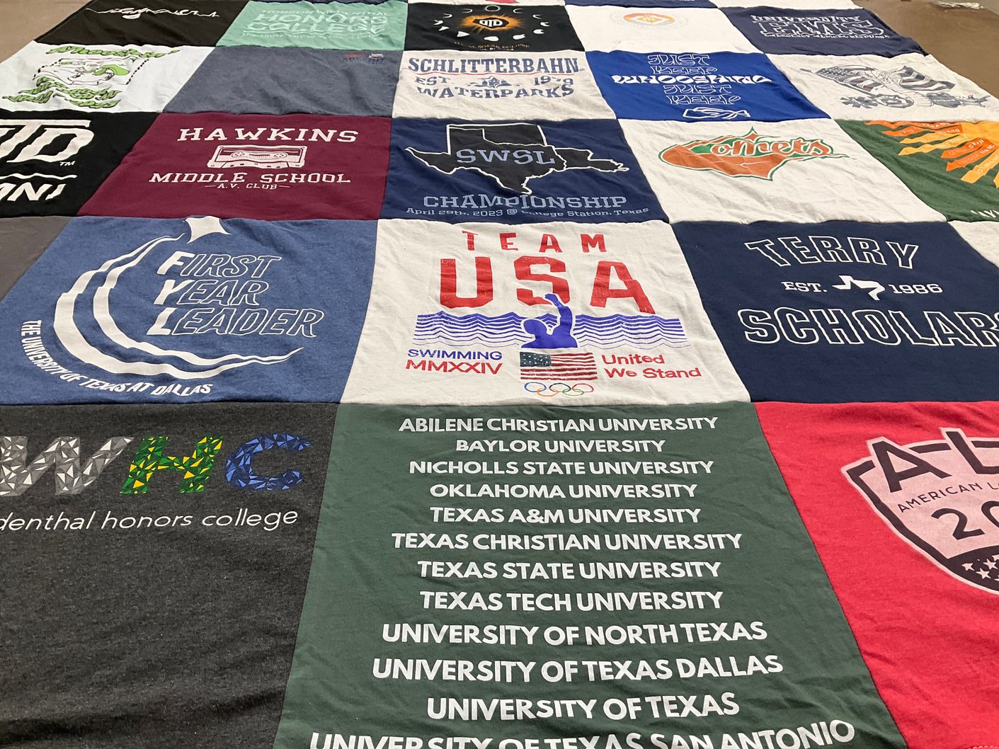 T-shirt quilt from the university of texas at dallas, abilene christian university by sarah from TX