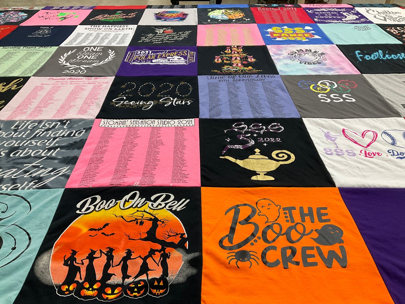 T-shirt quilt with halloween, theater themes by Angi from OK
