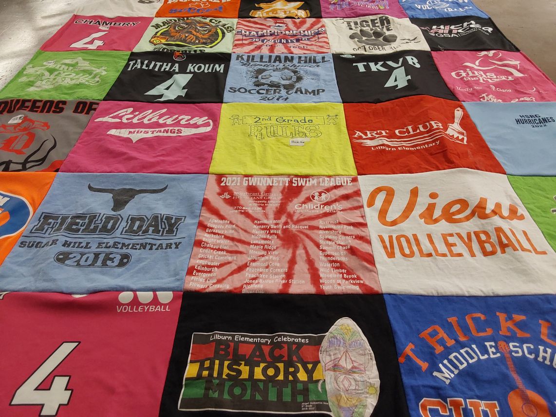 T-shirt quilt featuring view volleyball, lilburn mustangs by Malissa from GA