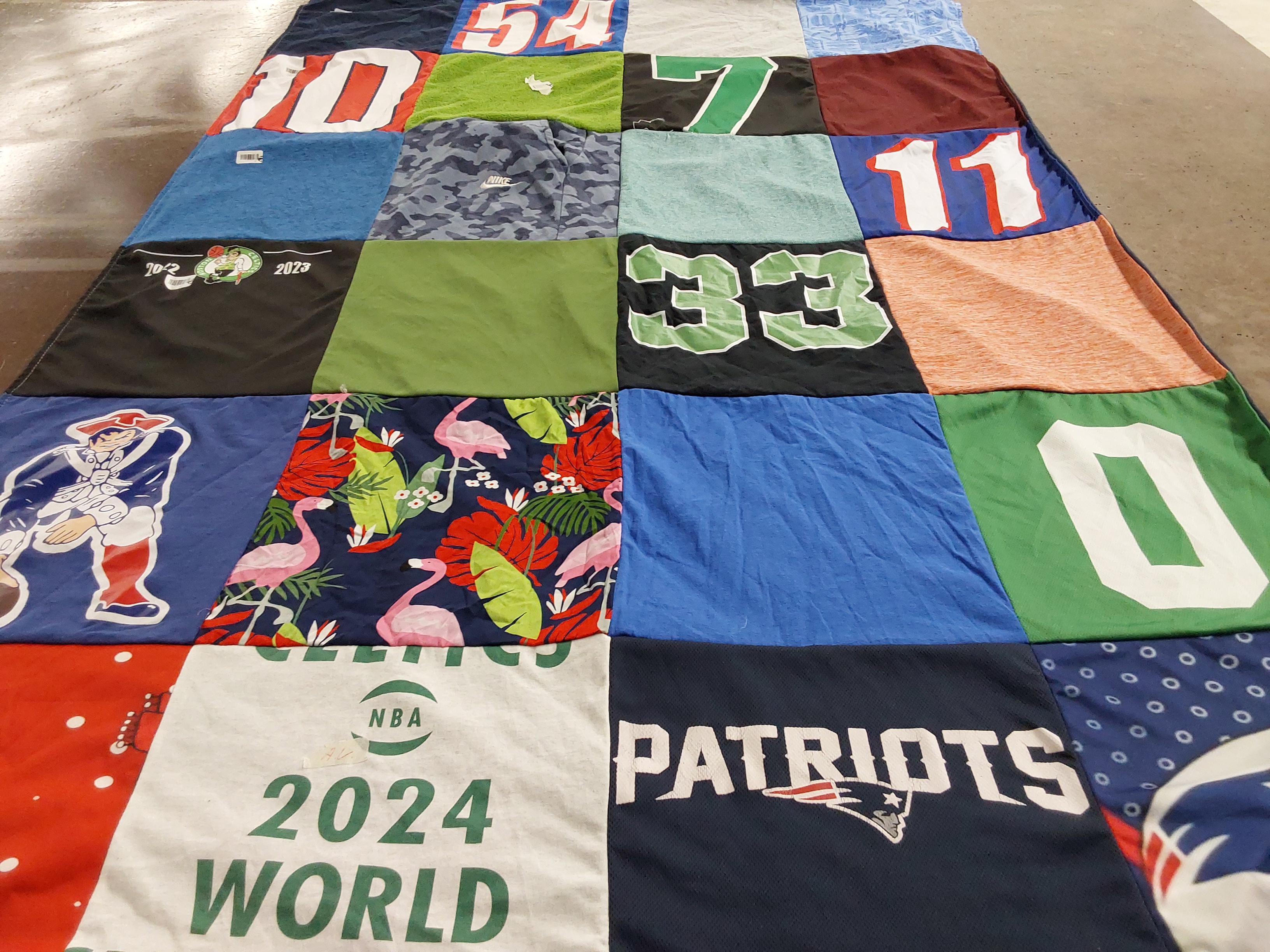 T-shirt quilt featuring boston celtics, new england patriots by Kristina from NH