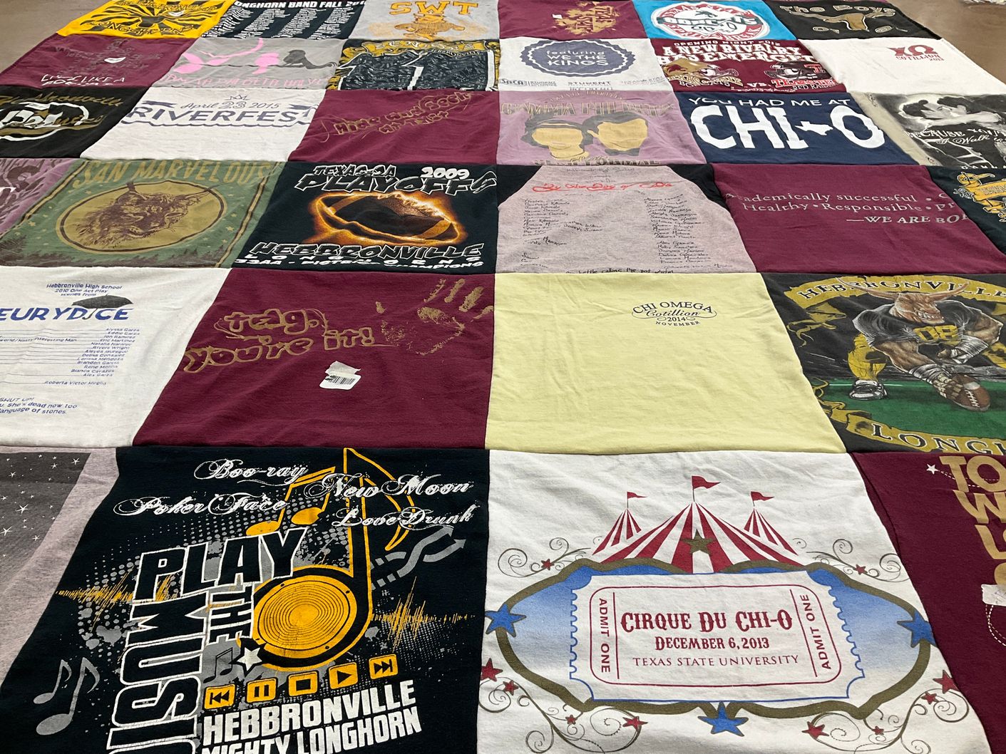 T-shirt quilt featuring hebbronville longhorns by Rivers from TX